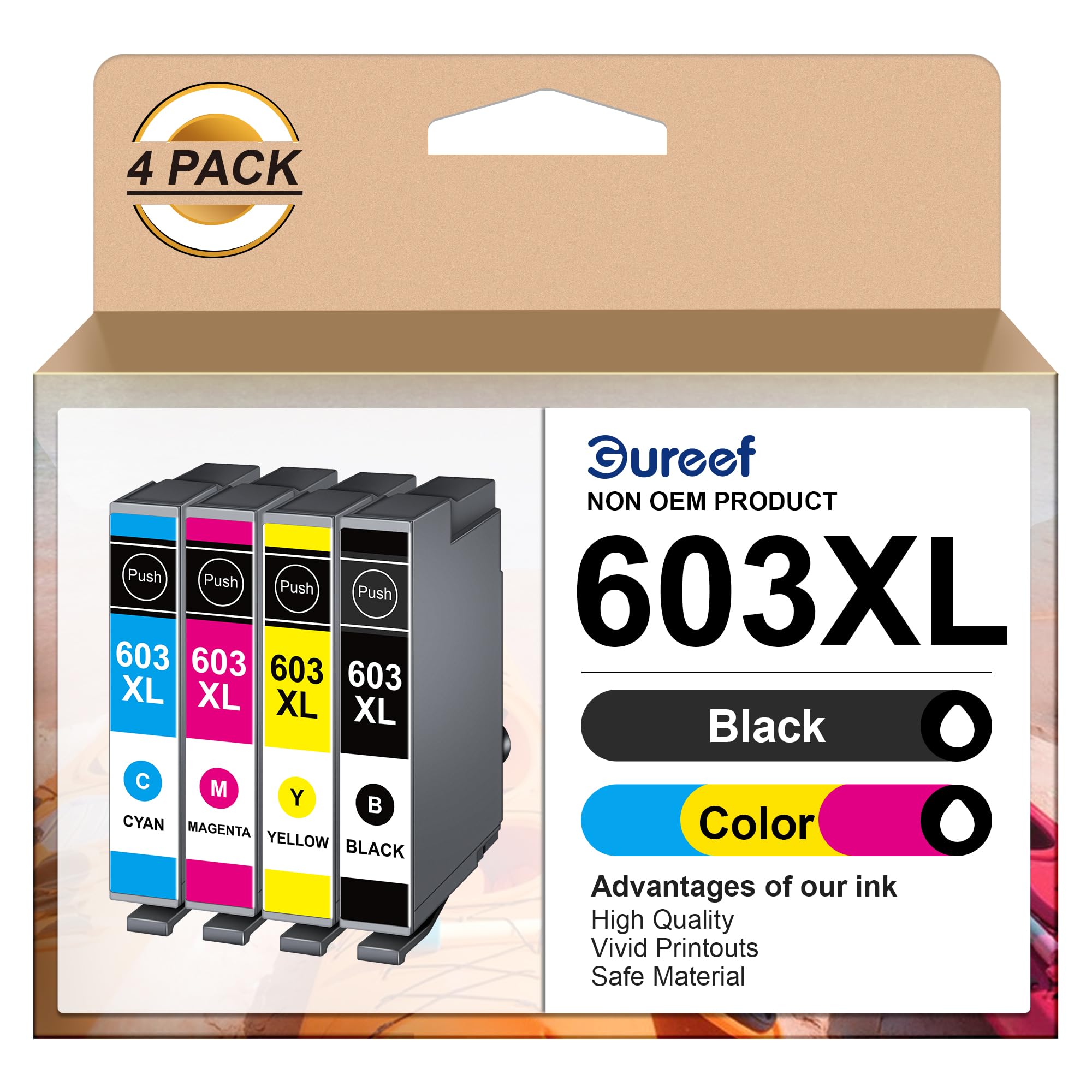 603XL Ink Cartridges Multipack Replacement for Epson 603 XL for Expression Home XP-3100 XP-4100 XP-2100 XP-2105 XP-3105 Workforce WF-2810 WF-2830 WF-2835 WF-2850 Printer (B/C/M/Y, 4-Pack)