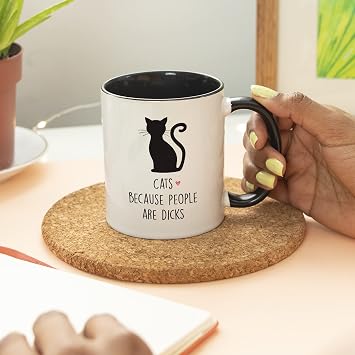 YouNique Designs Funny Cat Coffee Mugs – Portable Coffee Mug 11oz Cat Mugs for Cat Lovers Gifts for Women, White Cat Cup, Cat Dad Mug, Cat Mom Mug, Cat Gifts for Cat Lovers Coffee Cup (Black Handle)