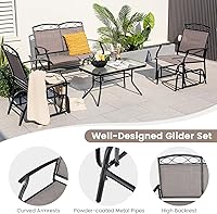 Vista 4 de Tangkula Juego de 2 piezas para conversar con planeadores de patio, sofá biplaza deslizante para exteriores con mesa de café de vidrio templado