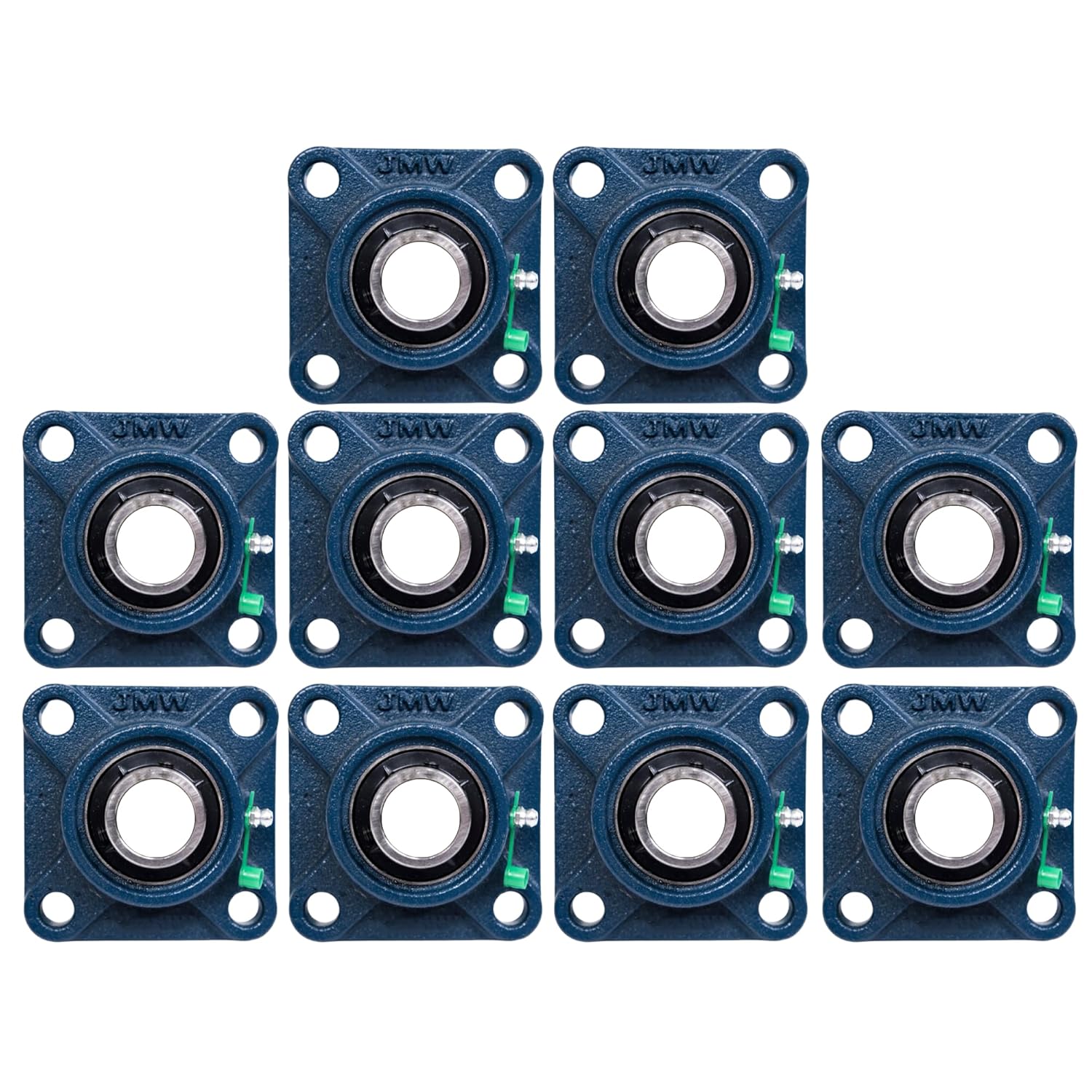 Jeremywell UCF206-20 Pillow Block Bearing (10 Pack), 1-1/4 inch Bore, 4-Bolt Flange Mounted, Solid Base, Self-Alignment, Square