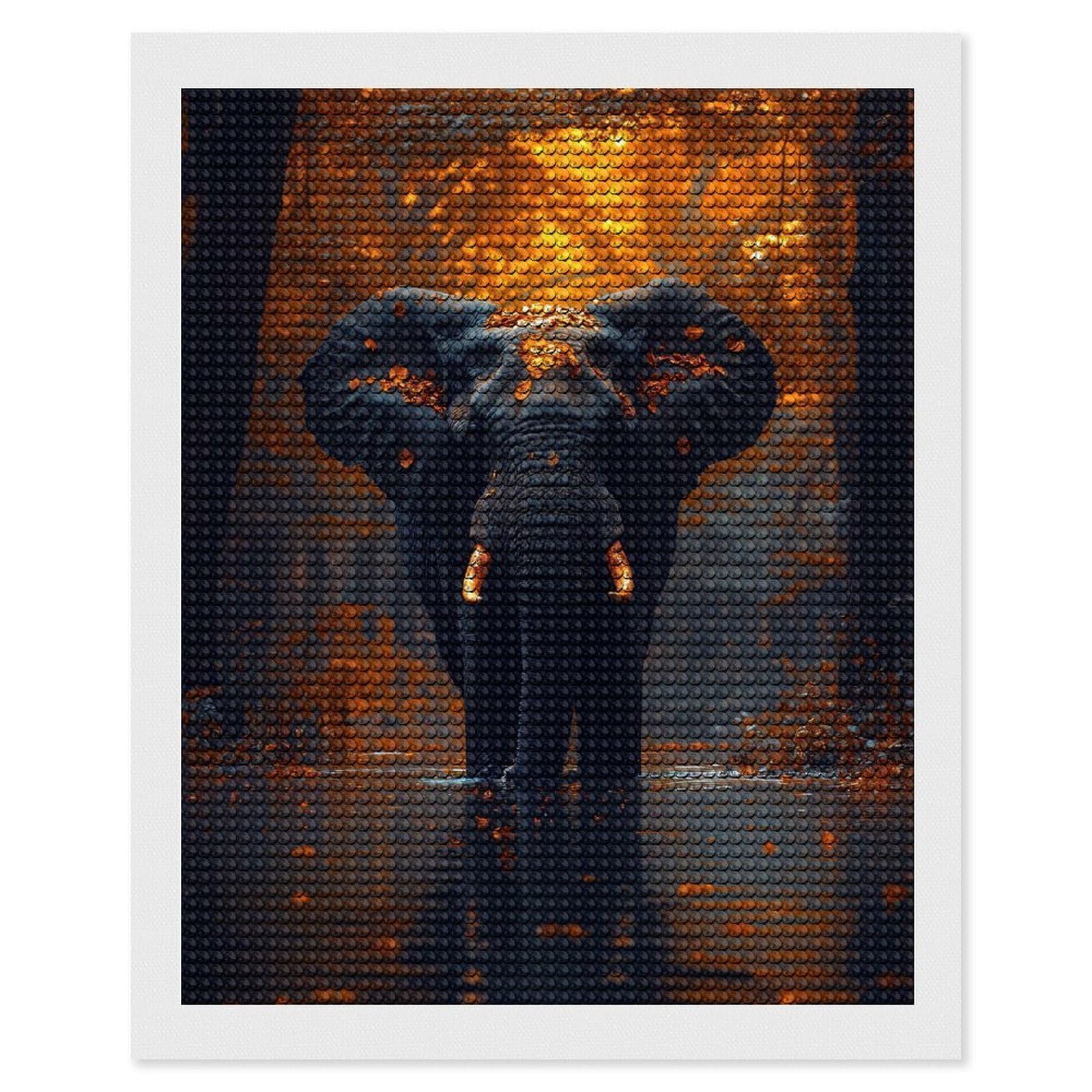 Junmoney Elephant in Autumn Forest Lake Diamond Painting Canvas Set 16"x20", Full Kit Included, Calming Craft to Unwind, Farmhouse Decor, Christmas Gift