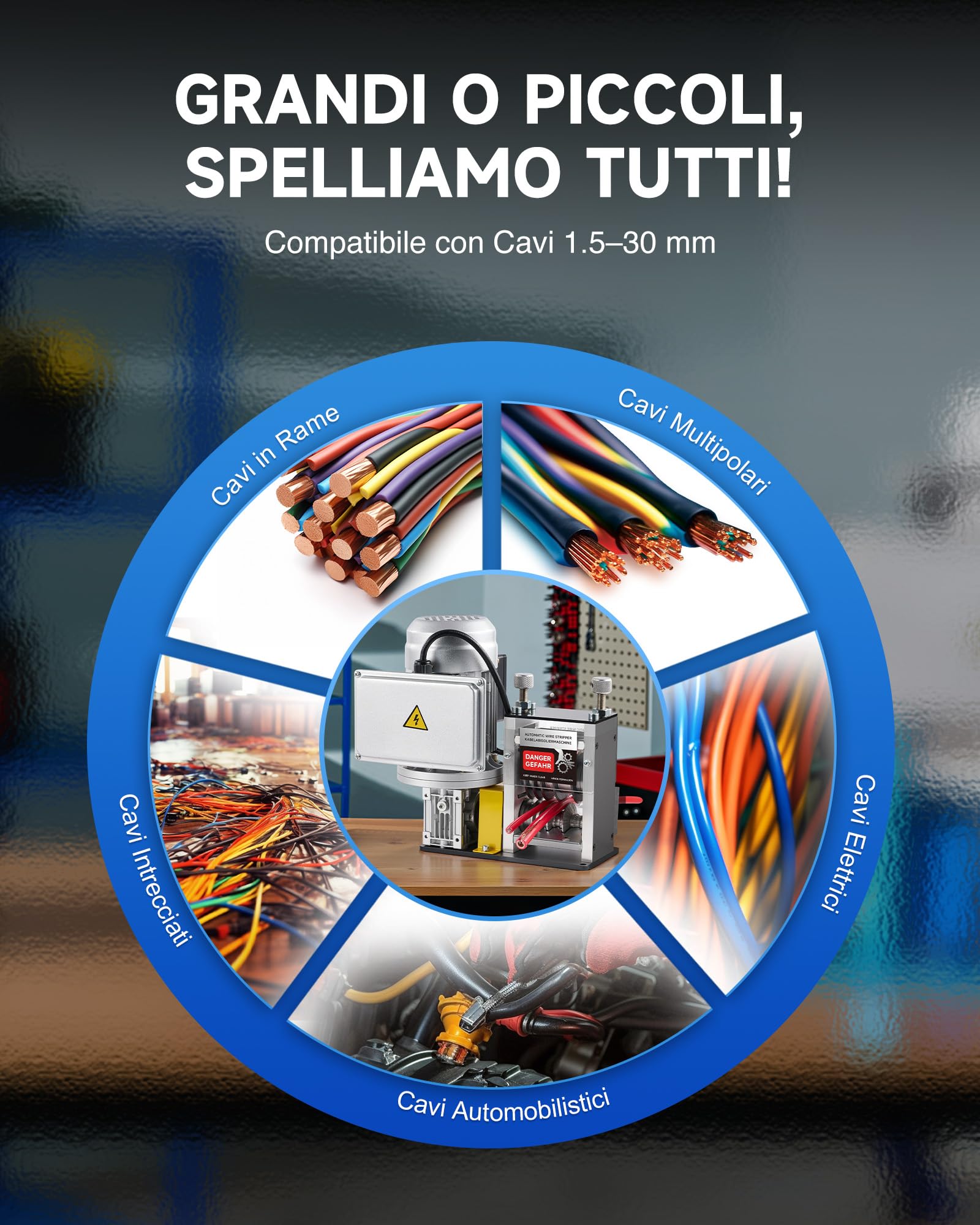 CREWORKS 180W Macchina Spellacavi Elettrica Professionale a 5 Canali Spelafili Automatico per Fili da 1,5-30 mm per Riciclaggio di Laboratori Domestici di Elettricisti