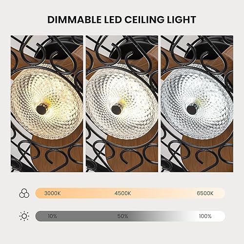 Miniatura 7 de CROSSIO Ventiladores de techo para exteriores de 23 pulgadas con luces, ventilador de kiosco, control remoto y aplicación, ventilador colgante Negro