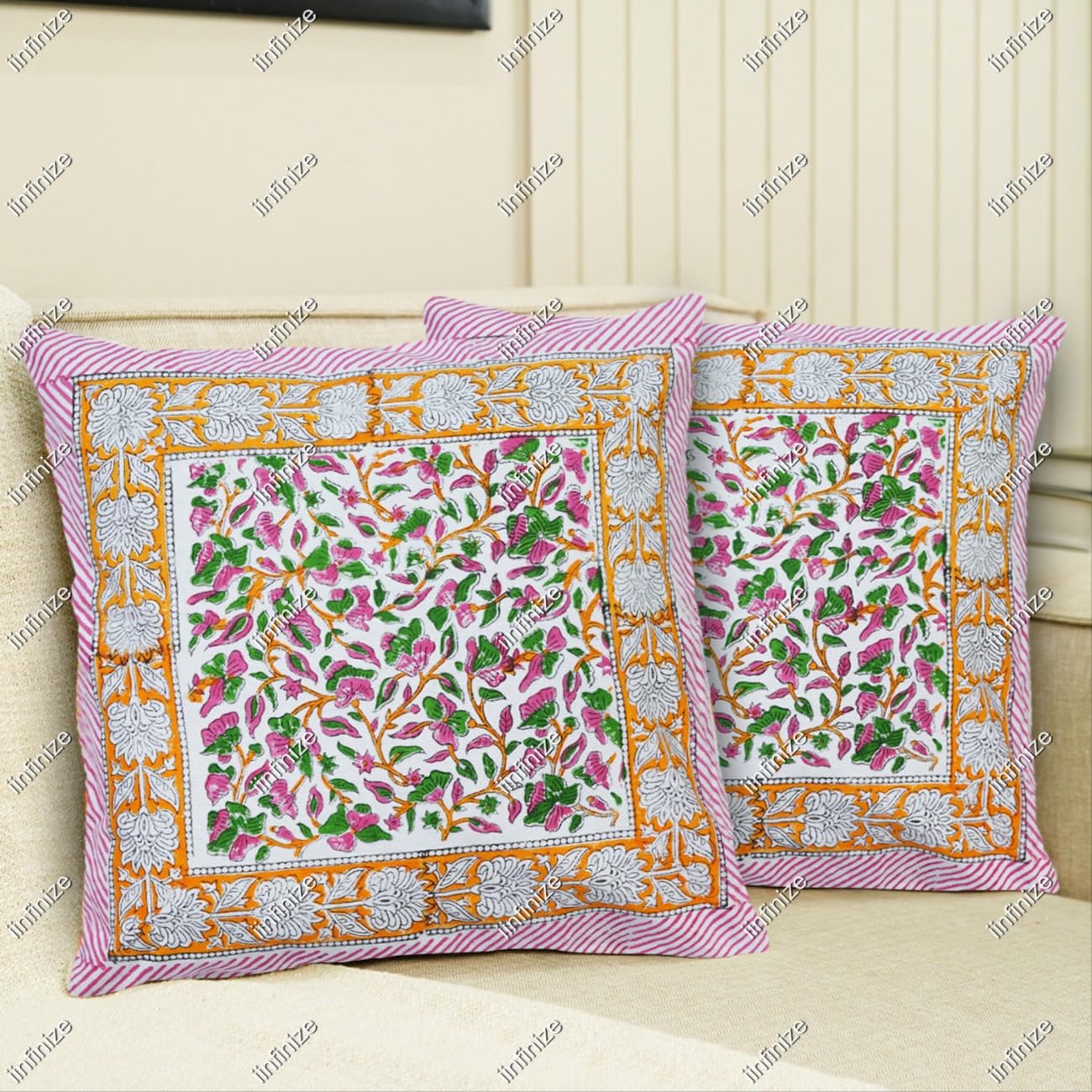 Housse de coussin vintage 40x40 cm ethnique en coton imprimé main