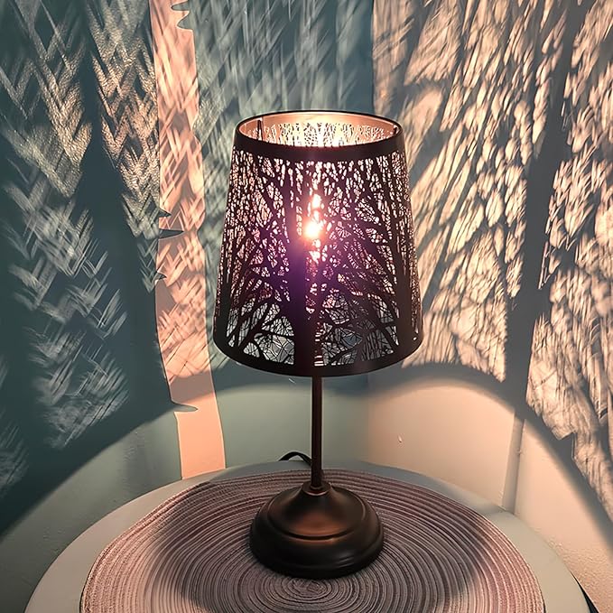 ZQQLITE Touch Control Table Lamp, Led Lights Mini Lamps with Pattern of Trees for Nightstand,dimmable 3-Levels Brightness, Lamp for Bedroom, Bedside, Desk Lamps for Home, Living Room, Office (Black)