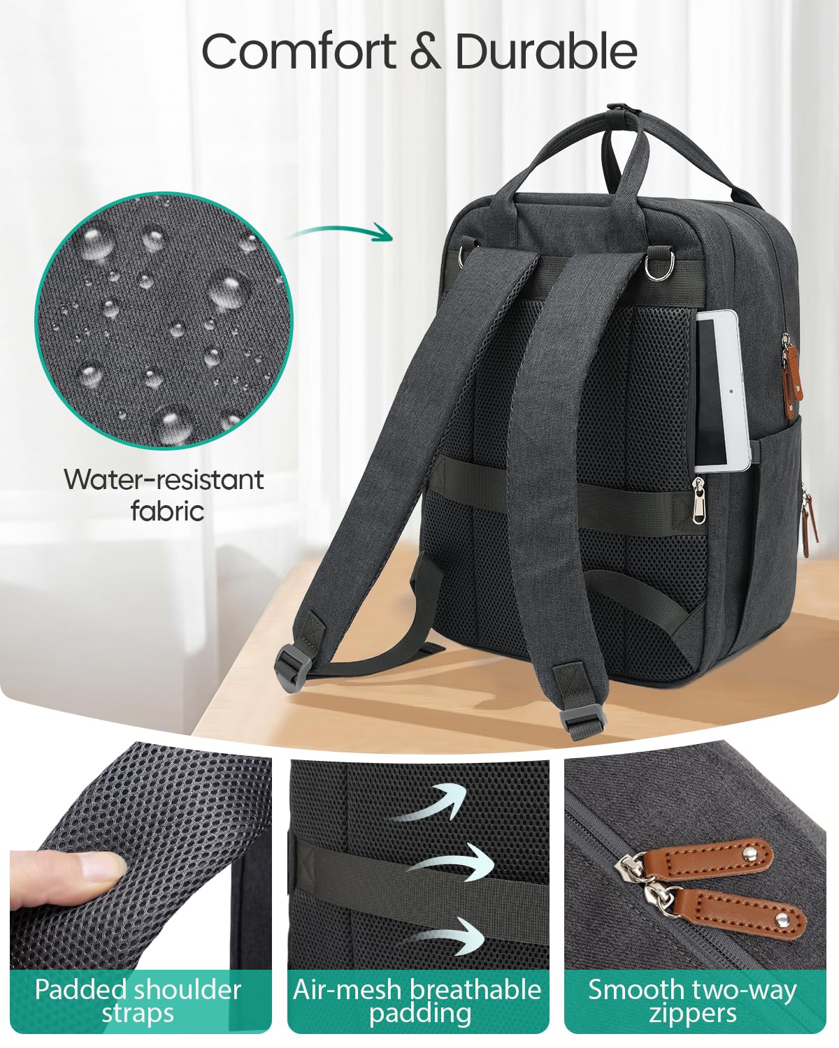 Qualyphant Großer Diaper Bag Backpack - 23 Taschen, Erweitbar, 31 Liter, Grau, Einfarbig, Polyester, Minimalistisch, Rucksack