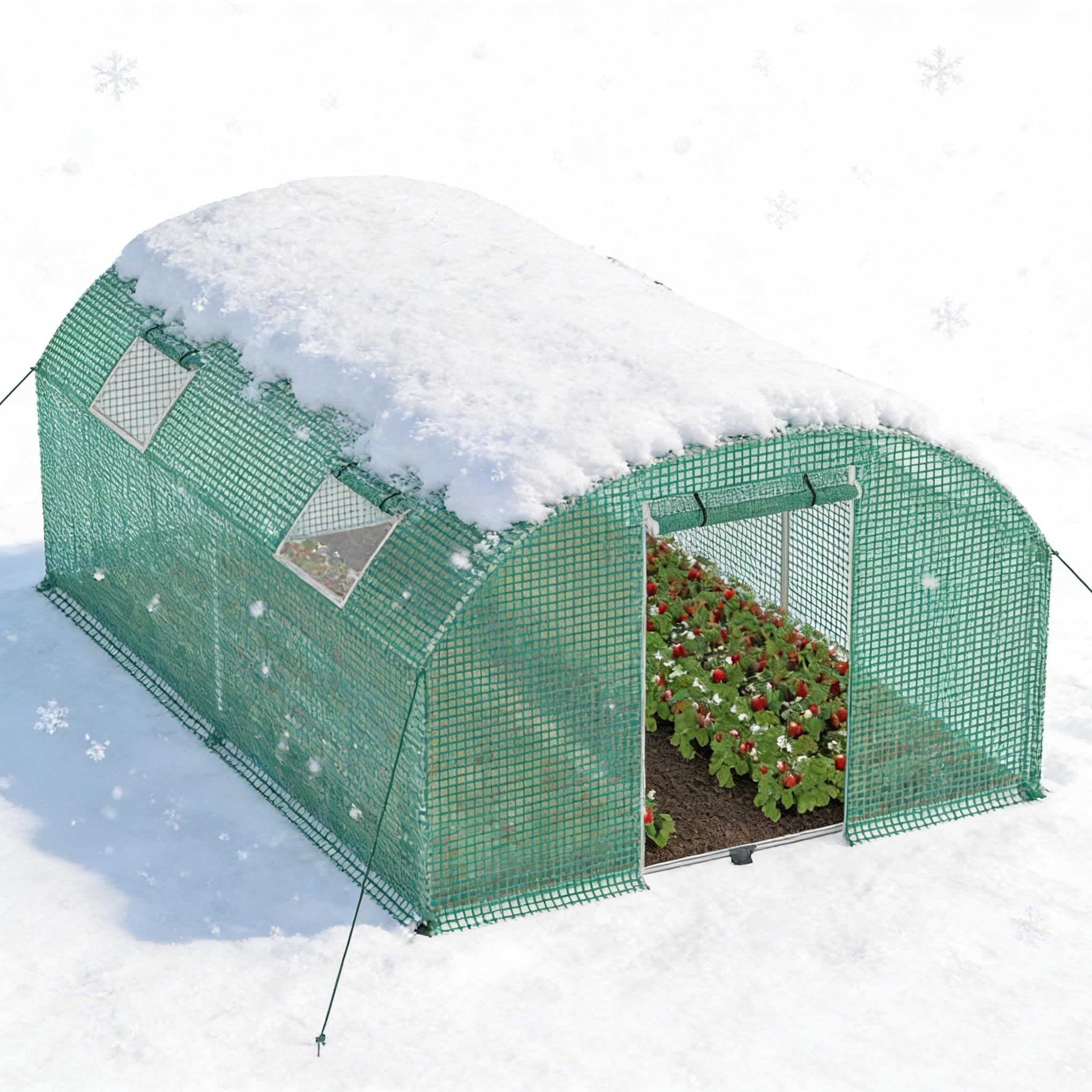12㎡ Frostschutz Gartengewächshäuser aus Stahl Rahmen 3x4x2m HDPE Foliengewächshaus mit 4 Insektenschutzgitter Fenster & Tür Begehbares Gewächshaus Garten Überwinterungszelt für Pflanzen