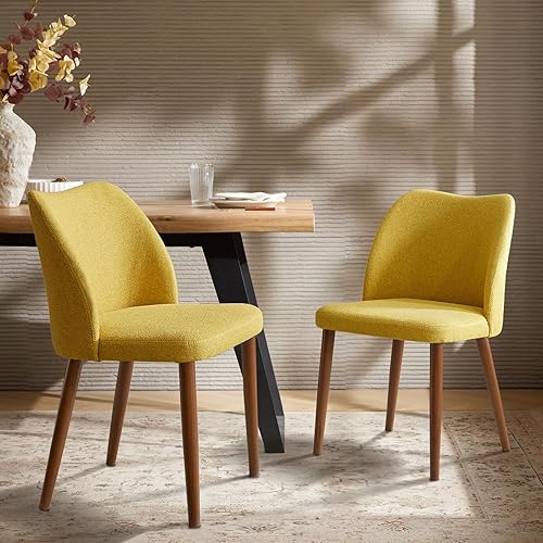 Juego de 2 sillas de comedor tapizadas para cocina, comedor, sillas laterales con respaldo acolchado curvado, patas de madera para