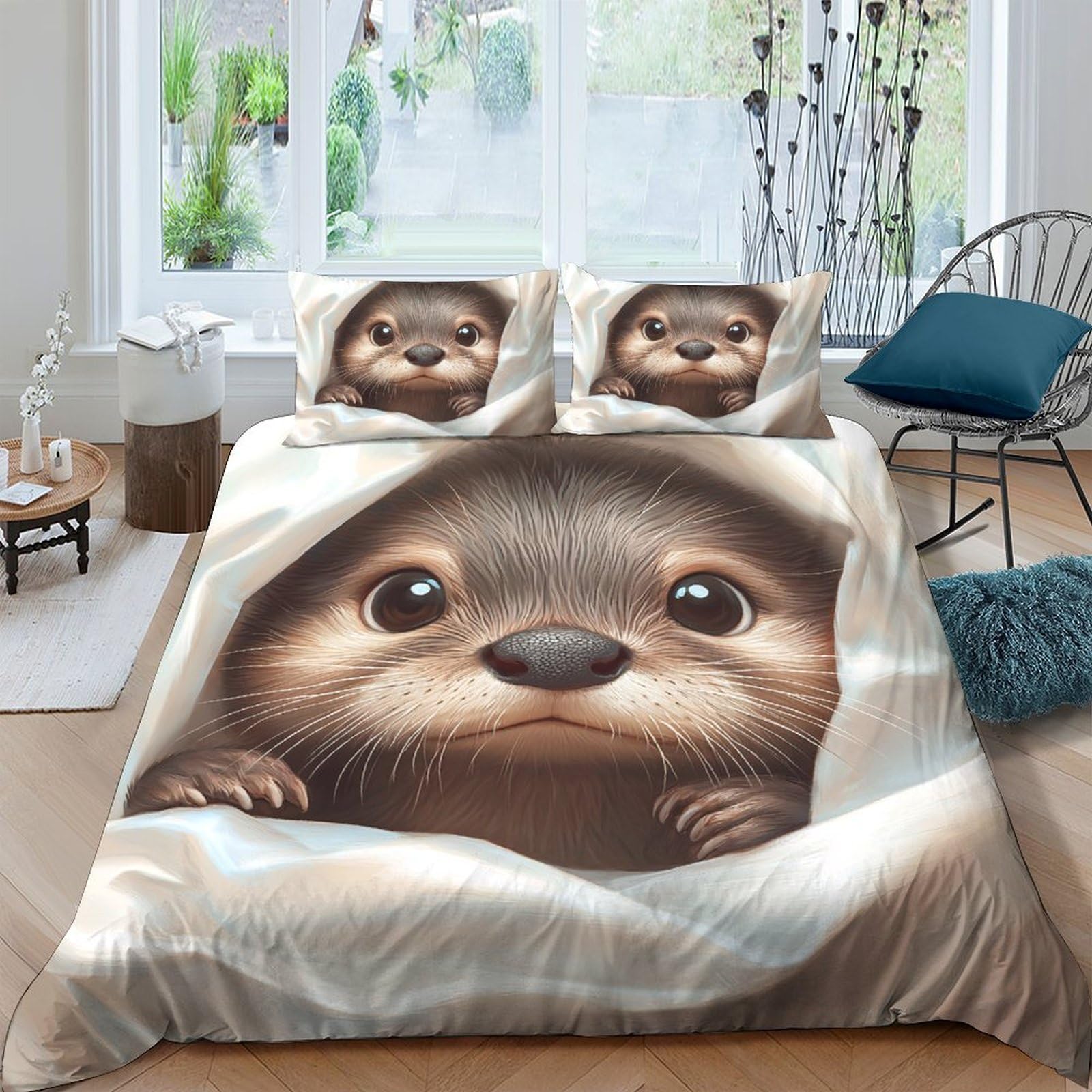 Ctjqhvkz Style-4 3D Printed Cute Otter Fitted Sheet Microfiber Soft Breathable Animal Pattern Bed Cover For Bedroom Guest Room Dorm Decor Single（135X200cm）