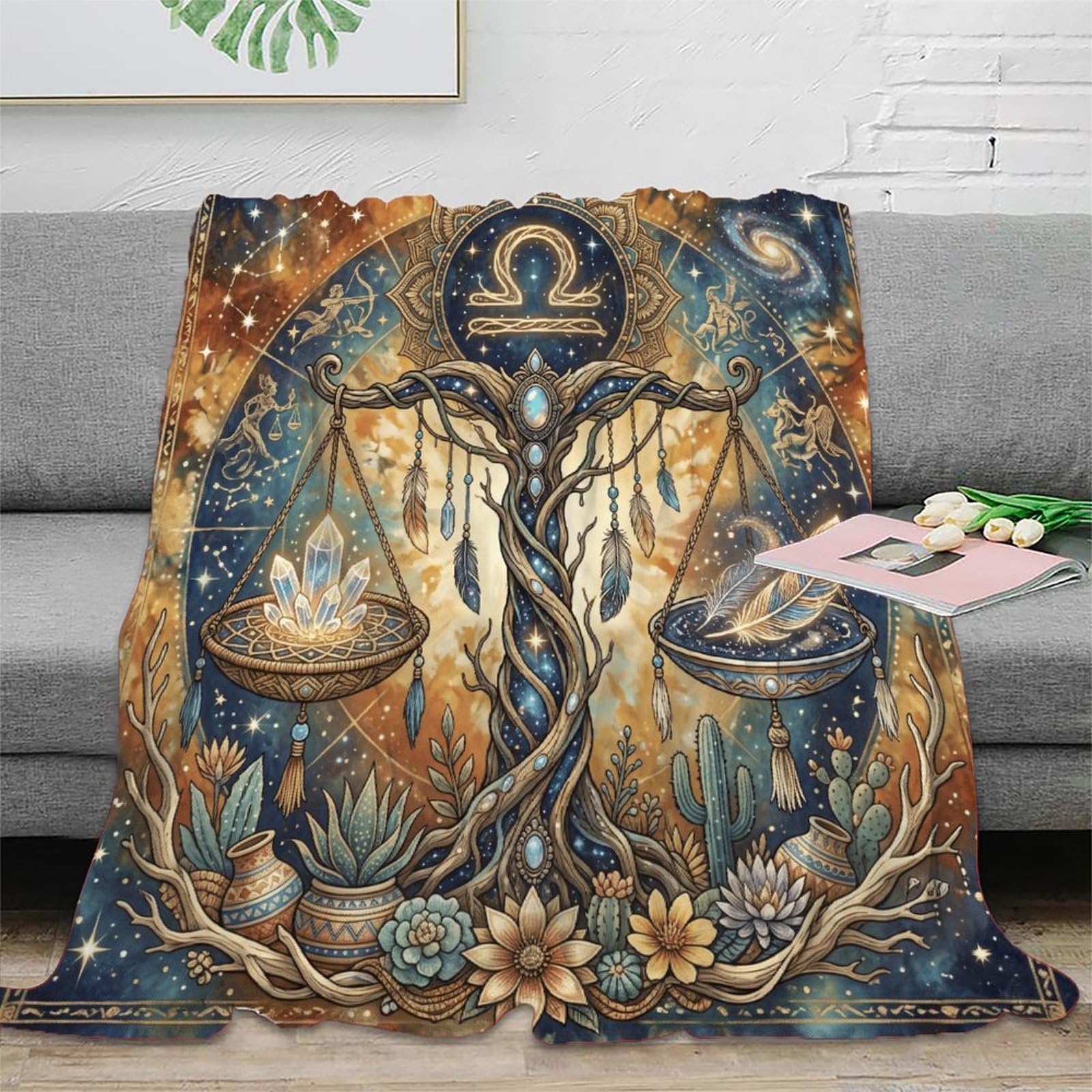 W7C8U2X3 Zodiac Libra Bohemia for Flannel Throw Blanket, Camping Car Travel