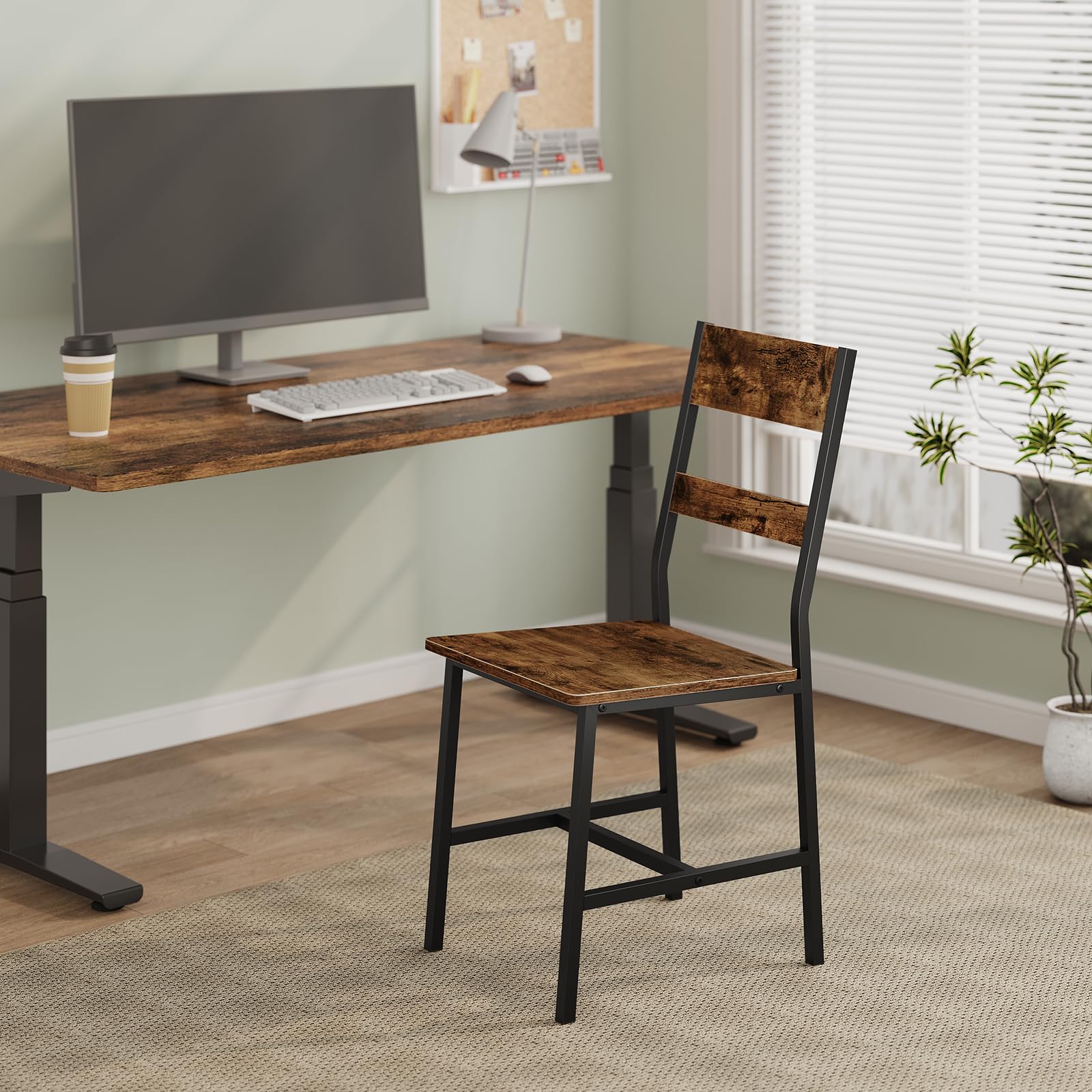 Esszimmerstühle 2er Set, Küchenstühle, Wohnzimmerstühle, mit Metallrahmen, ergonomischer Stuhl,für Küche Wohnzimmer Balkon, Industriestil, Rustikales Braun, K0027EZS-2