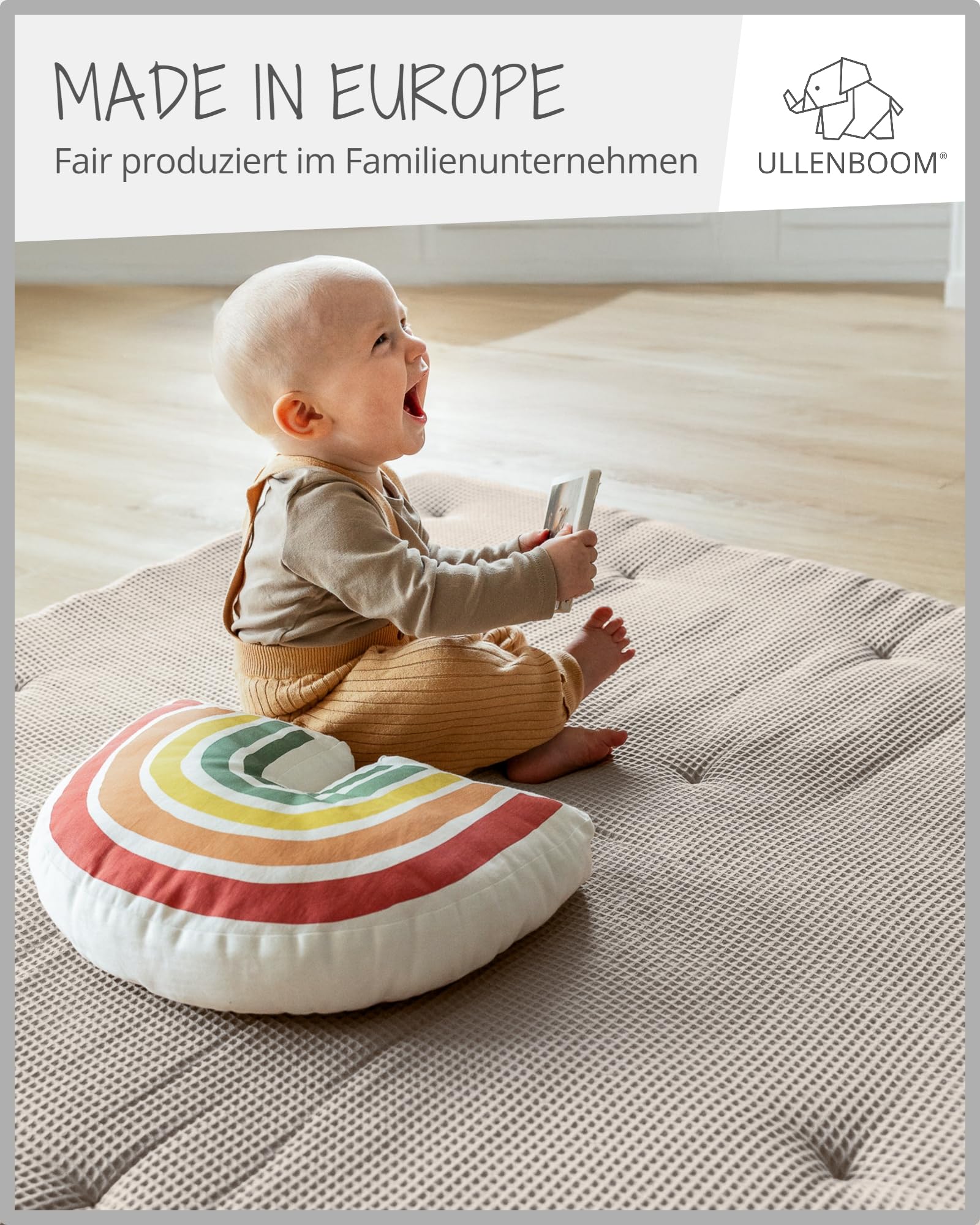 ULLENBOOM Baby Krabbeldecke 100x100 cm gepolstert in Sand (Made in EU) - Krabbeldecke für Baby mit 100% ÖkoTex Baumwolle, ideal als Babydecke, Laufgittereinlage & Spieldecke