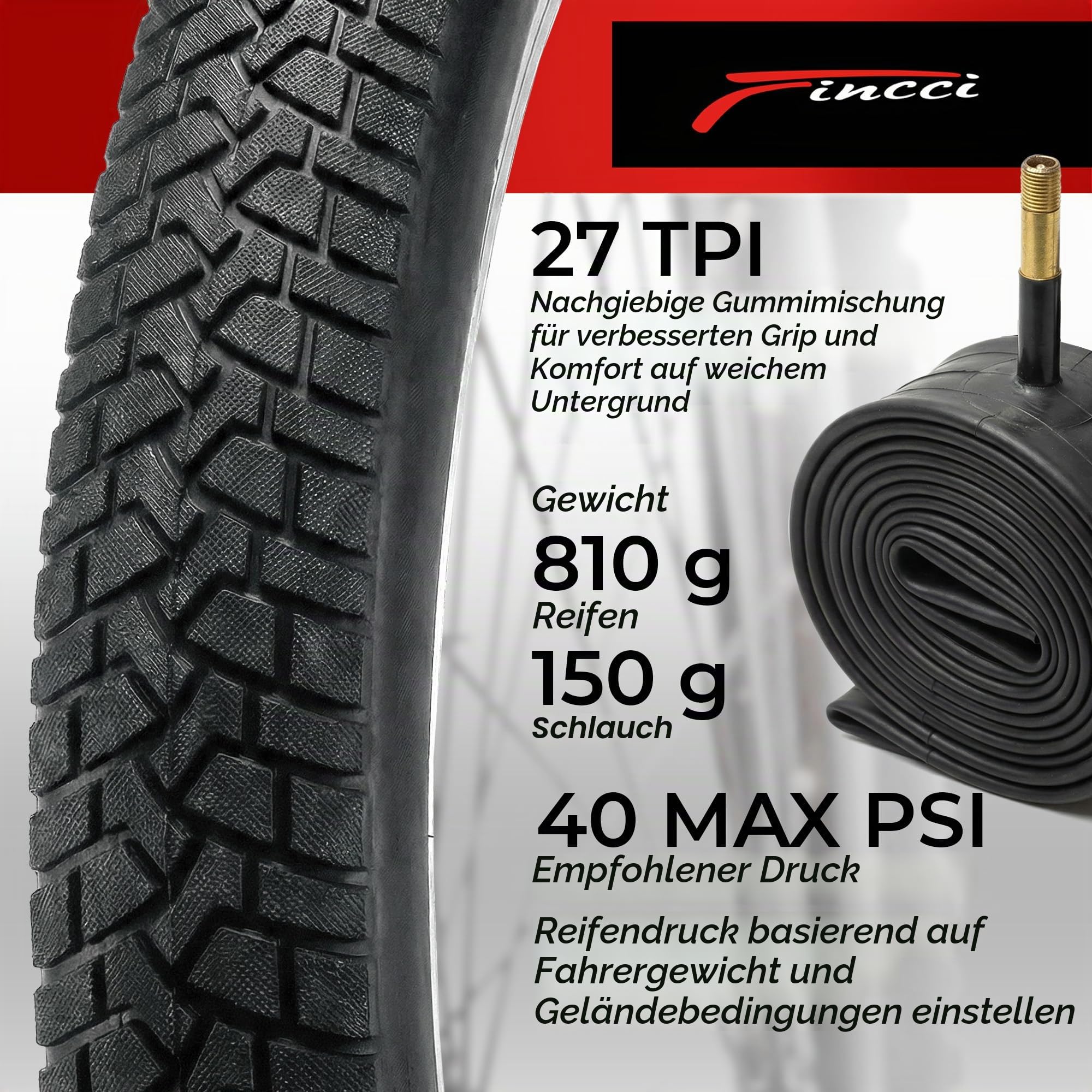 Fincci BMX Faltreifen 20 Zoll 20x2.10 ETRTO 56-406 mit AV-Schlauchset 27TPI | 2,5 mm Nylon-Pannenschutz und 27 TPI für zuverlässigen Grip bei Fahrten mit Kinderfahrrad, Faltrad, Trike sowie Freestyle-BMX