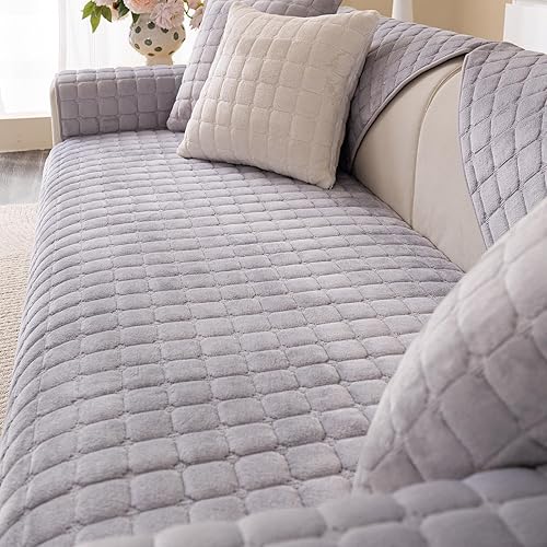 Miniatura 6 de Funda de sofá de franela mullida para perros, lavable y antideslizante, funda de sofá modular para mascotas para sofá de 3 cojines, respaldo y