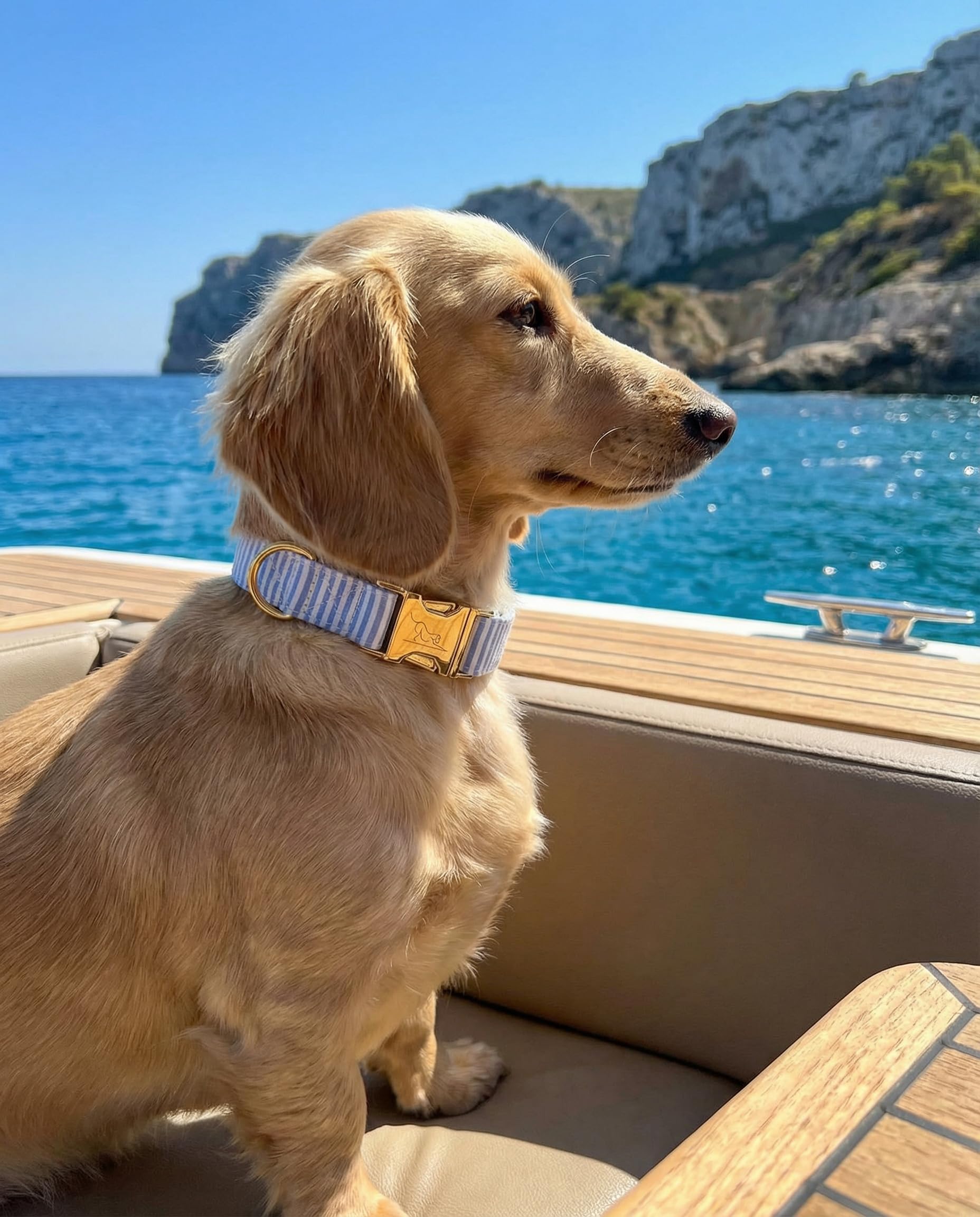 Hundehalsband Set Sailor (Blau-Weiß) mit Leine, S/M 29-40 cm