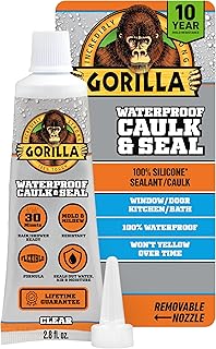 Gorilla 100% Silicone Caulk, Waterproof Sealant, 2.8oz Squeeze Tube (Pac...