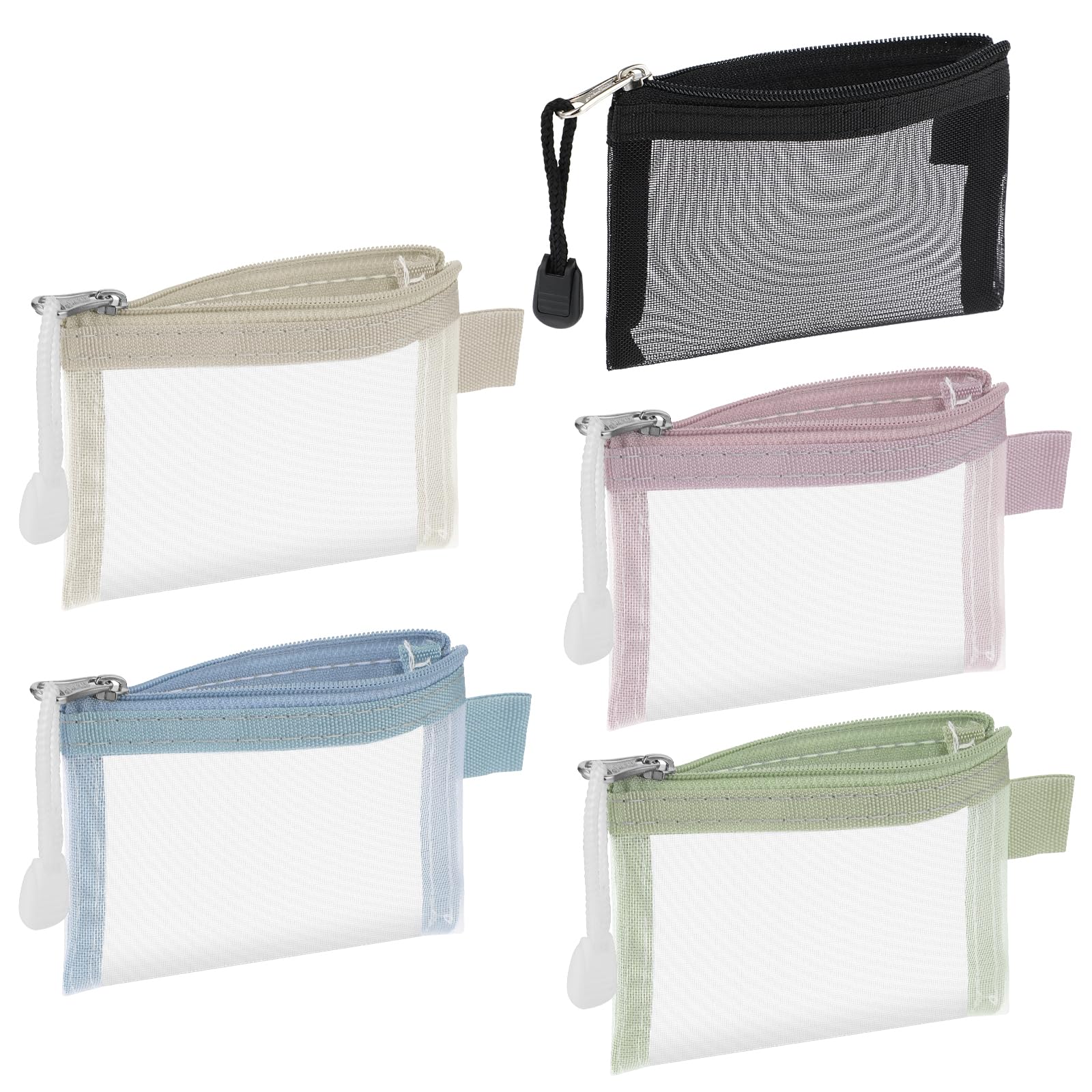 WLLHYF Paquete de 5 mini bolsas de malla con cremallera de 3 x 4.5 pulgadas, organizador de maquillaje de nailon, portátil, kit de bolsa de cosméticos de viaje, accesorios de belleza, bolsa de