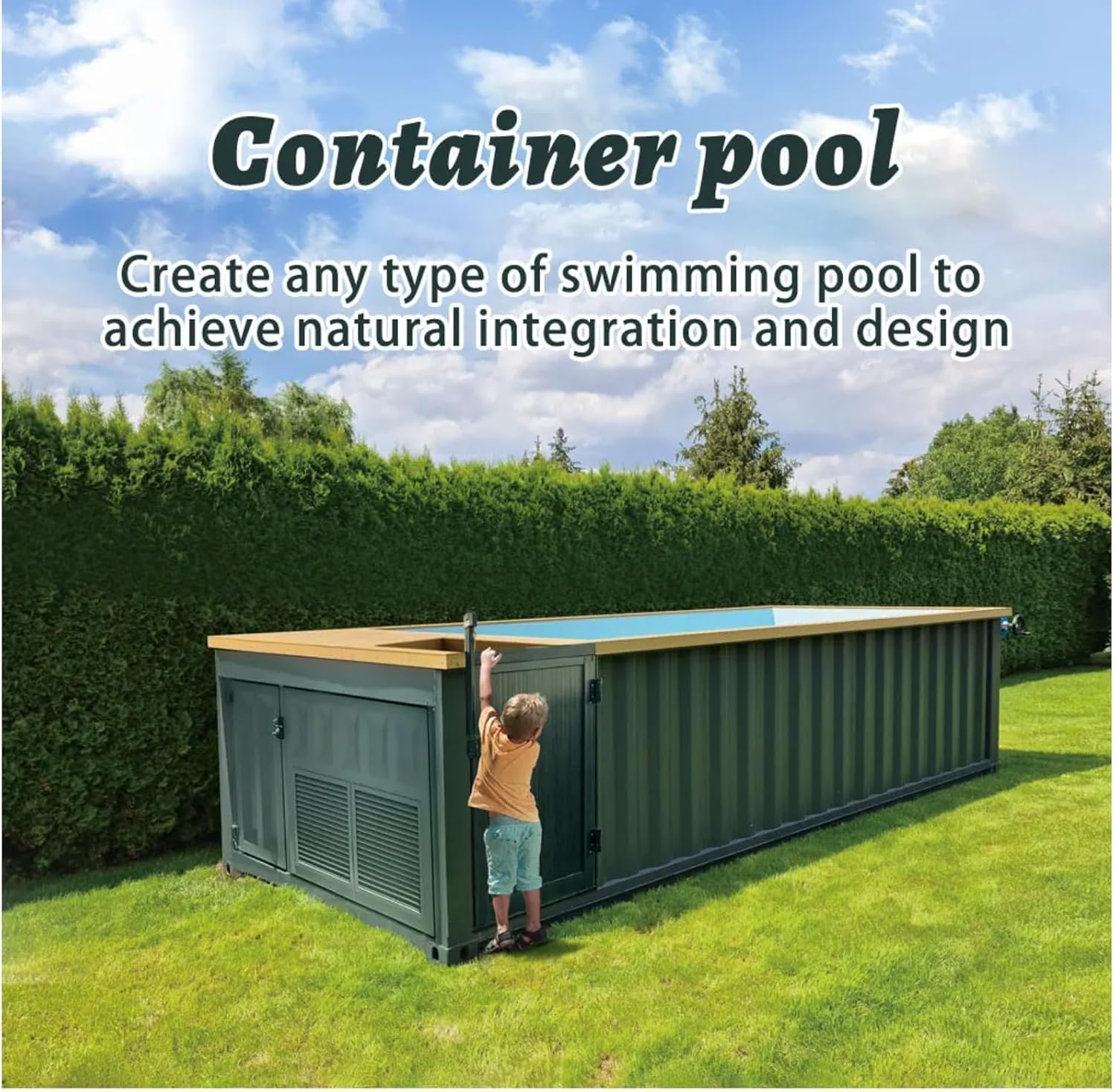 Outdoor Fiberglass Inground Pool Shipping Container Swimming Pools with Heater, LED Lights & Safety Ladder Family Prefab Above Ground Pool for Outdoor Home Use