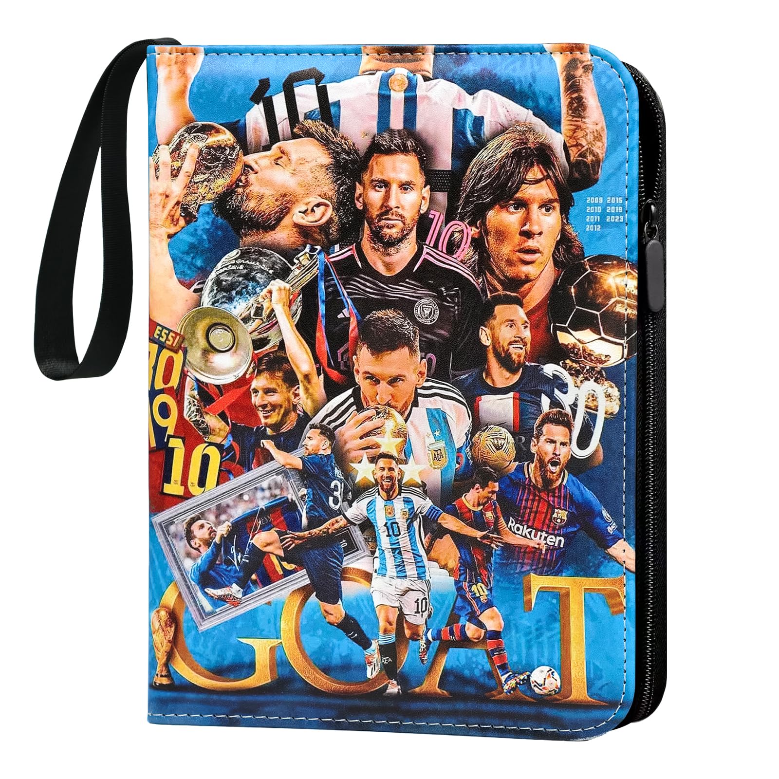Oirigaga Football Trading Card Album for 400 Cards, 4 Pockets, 50 Sleeves, Football Cards, Collector's Folder, Collector's Book with Zip Carry Handle, Waterproof PU Leather Book Folder