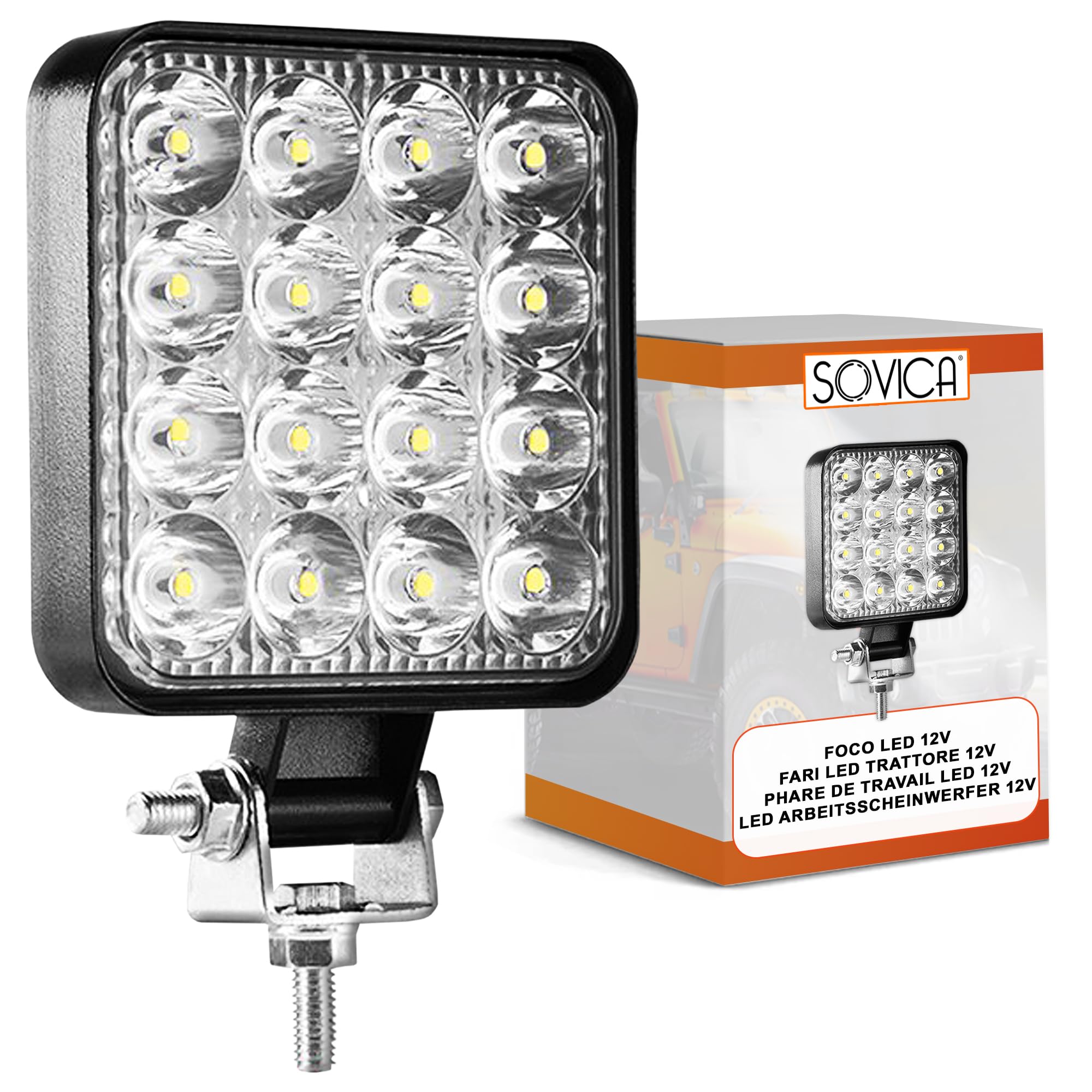 Fari led trattore 12v 24v alluminio abs 48W 16 led 6500K 10.5 cm 4.21"