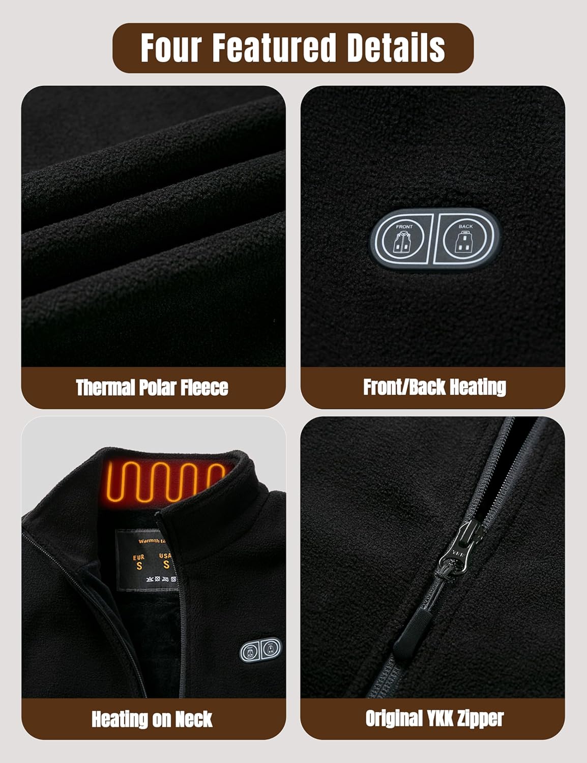 Professional Women's Fleece Heated Vest with 20000mAh Battery equipped with Flashlight (US, Alpha, Small, Regular, Regular, Black) - Image 2