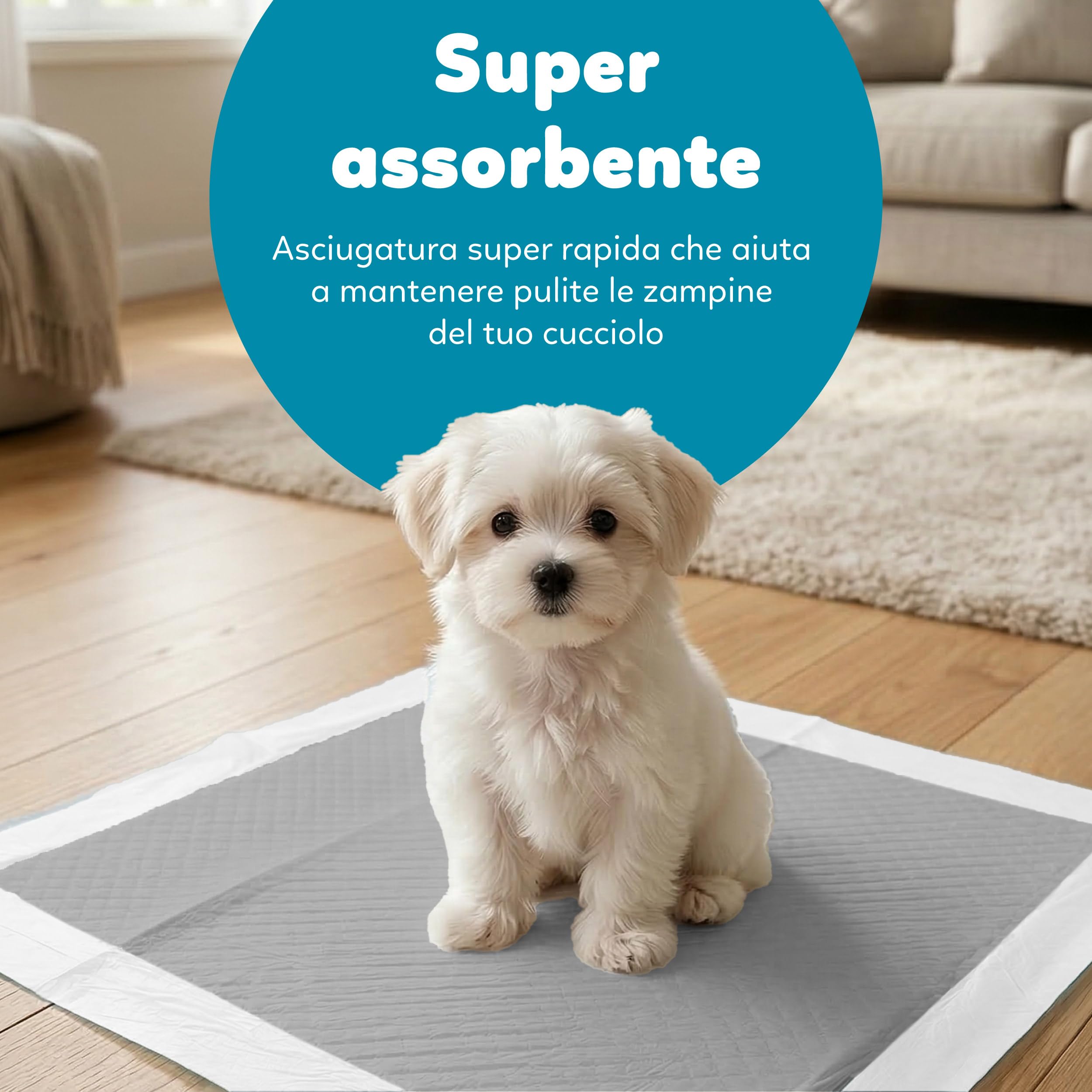 Tappetini Igienici Cane 60x60 cm ai Carboni Attivi Anti-Odore, Ultra Assorbenti e Impermeabili con 5 Strati e Asciugatura Rapida, Con Adesivi, Training Pads per Cuccioli Confezione da 180 Pezzi