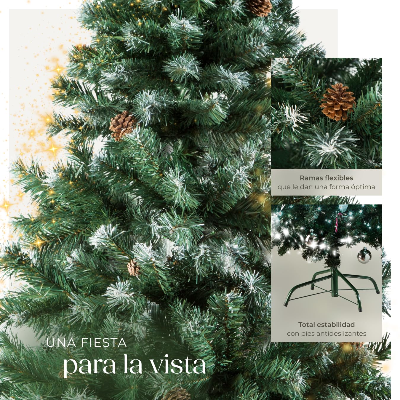 TecTake® Árbol de Navidad Artificial Abeto con Soporte Metálico Plegable y Topes, 180cm y 705 Ramas, Verde