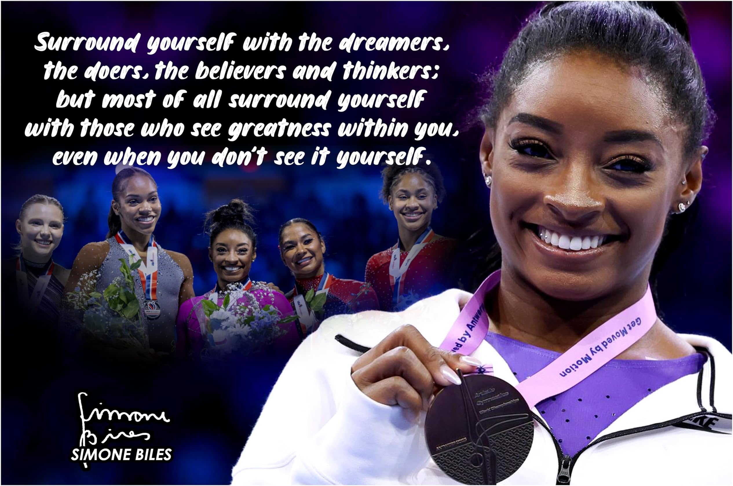 Simone Biles Motivational Poster Quote Inspirational Quotes Classroom Posters Gymnast Documentary Gymnastics Pro Black Legend Star Athlete Olympics Print Decor Wall Art G.O.A.T. USA Champion P159