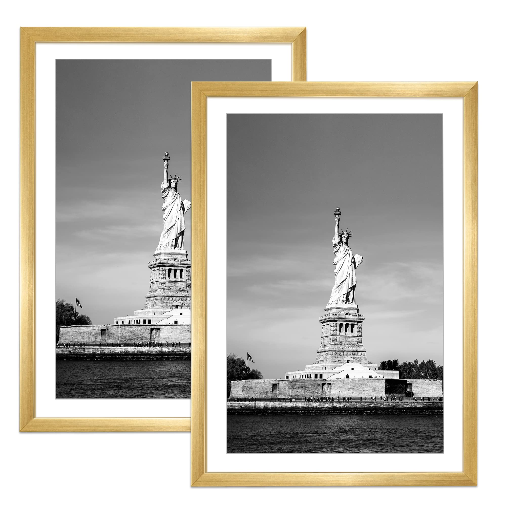 ENJOYBASICS 13x19 Picture Frame, Display Poster 11x17 with Mat or 13 x 19 Without Mat, Wall Gallery Photo Frames, Gold, 2 Pack