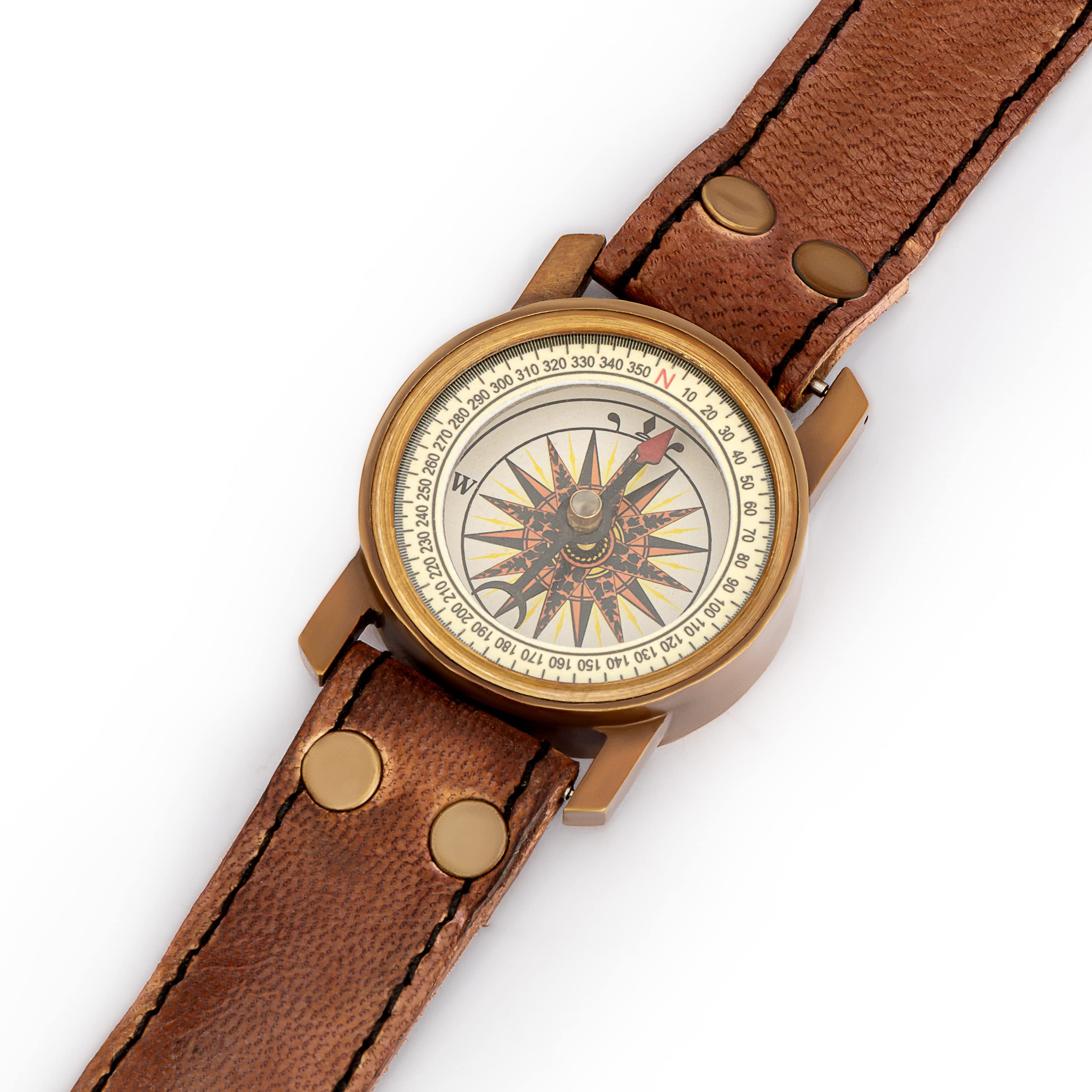 NKlaus bussola da bracciale da 40 mm in ottone antico con cinturino in pelle indicatore di direzione bussola da cuscinetto 11671