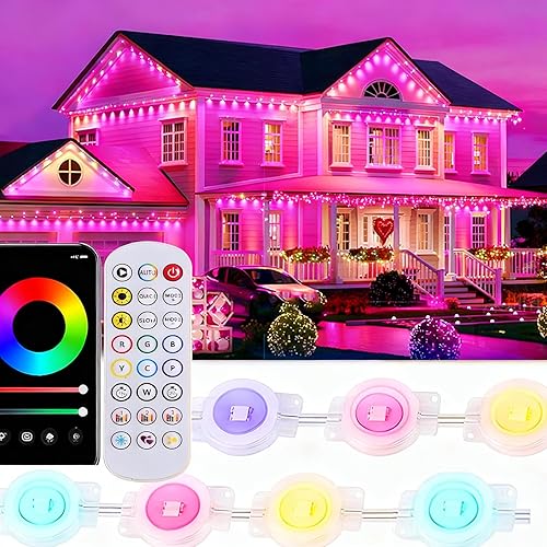 Luces permanentes para exteriores, RGB de 100 pies con control remoto por aplicación, decoraciones navideñas impermeables, luces de exteriores