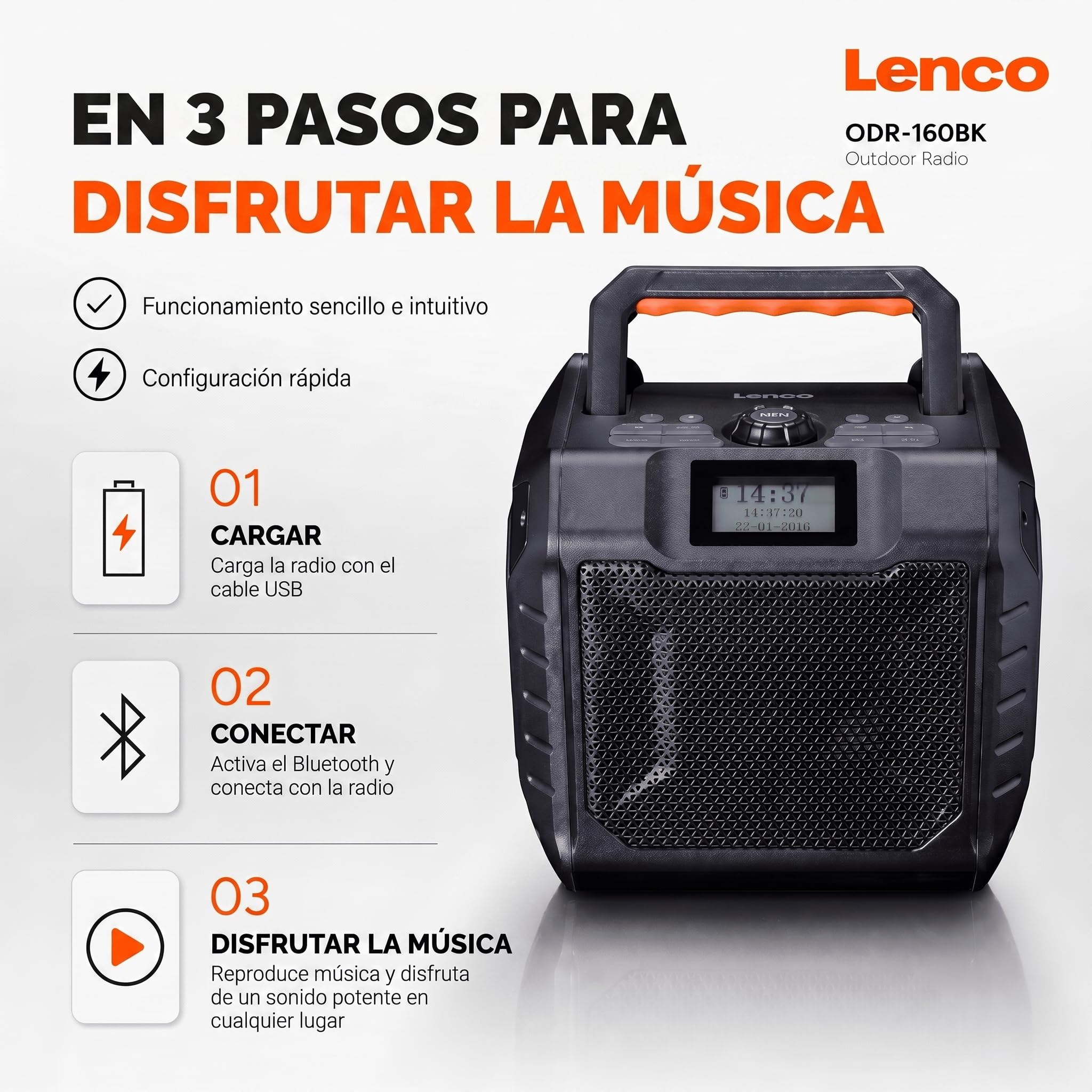 Lenco ODR-160GY - Outdoor-Radio - DAB+/FM-Radio - Bluetooth-Lautsprecher | ODR-160BK - stoßfest & wasserdicht - SD-Kartenleser - AUX-In - 35W RMS - 20 Stunden Akkulaufzeit