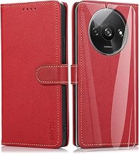 Book Cover for Xiaomi Redmi A3 4G (6.71 Inches) + Tempered Glass, Xiaomi Redmi A3 4G Case, Magnetic Leather Wallet Flip Case – Red