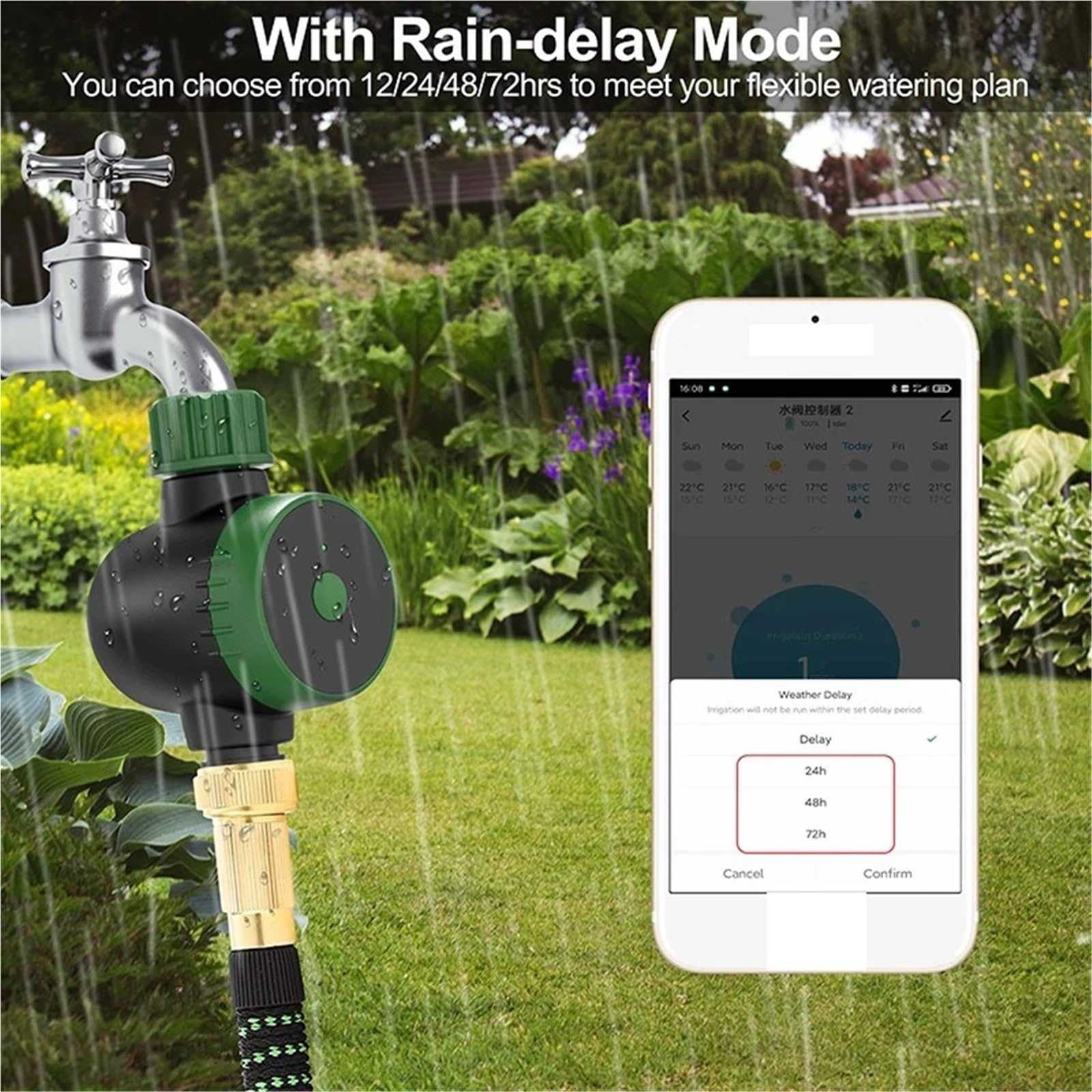 Timer for irrigazione con rubinetto intelligente, con hub Wi-Fi, controllo remoto temporizzato del flusso d'acqua