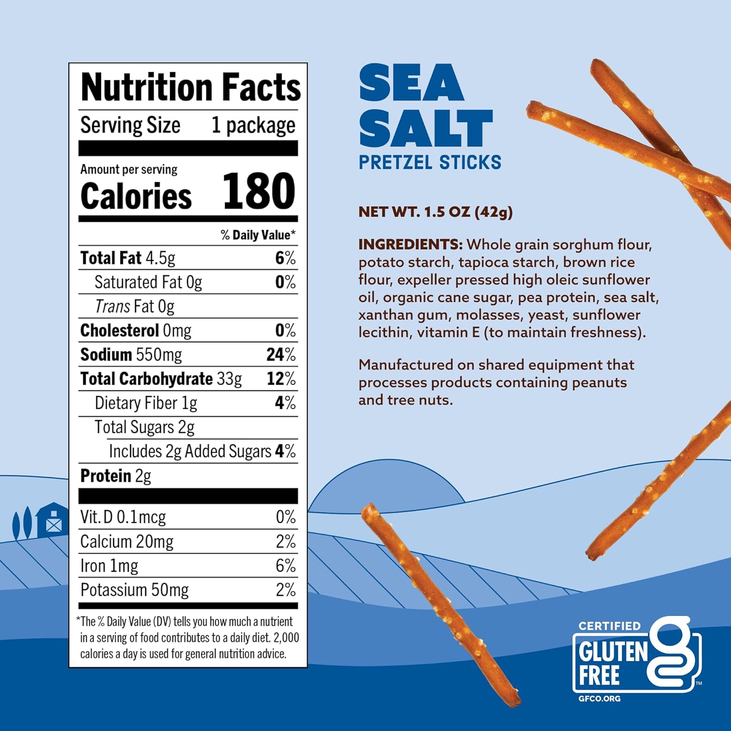 Quinn Gluten Free Sea Salt Pretzel Sticks - Whole Grain, Made with Real Ingredients, Whole Grain Sorghum, Sea Salt, Vegan, Gluten Free, Dairy Free, Non-GMO - 1.5 Oz (Pack of 14)