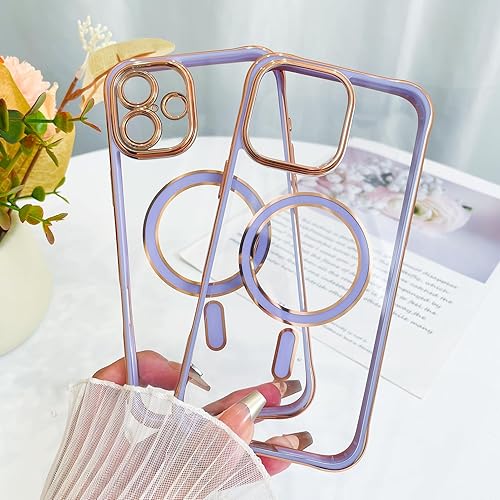 Vista 485 de Fiyart - Funda transparente magnética con purpurina para iPhone 12 para mujeres, con grabado "Love" metálico, protección para cámara y antigolpes