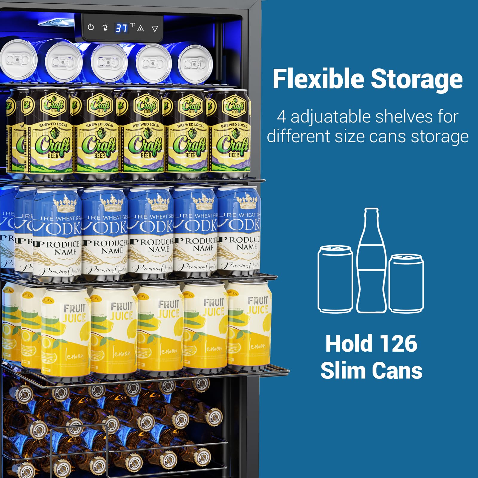 Velivi Mini Beverage Refrigerator 3.2 Cu. Ft Small Fridge 126 Can Lockable Drink Cooler With Glass Door, Safety Lock, For Beer Soda, Silver on Fridge.com - View 5