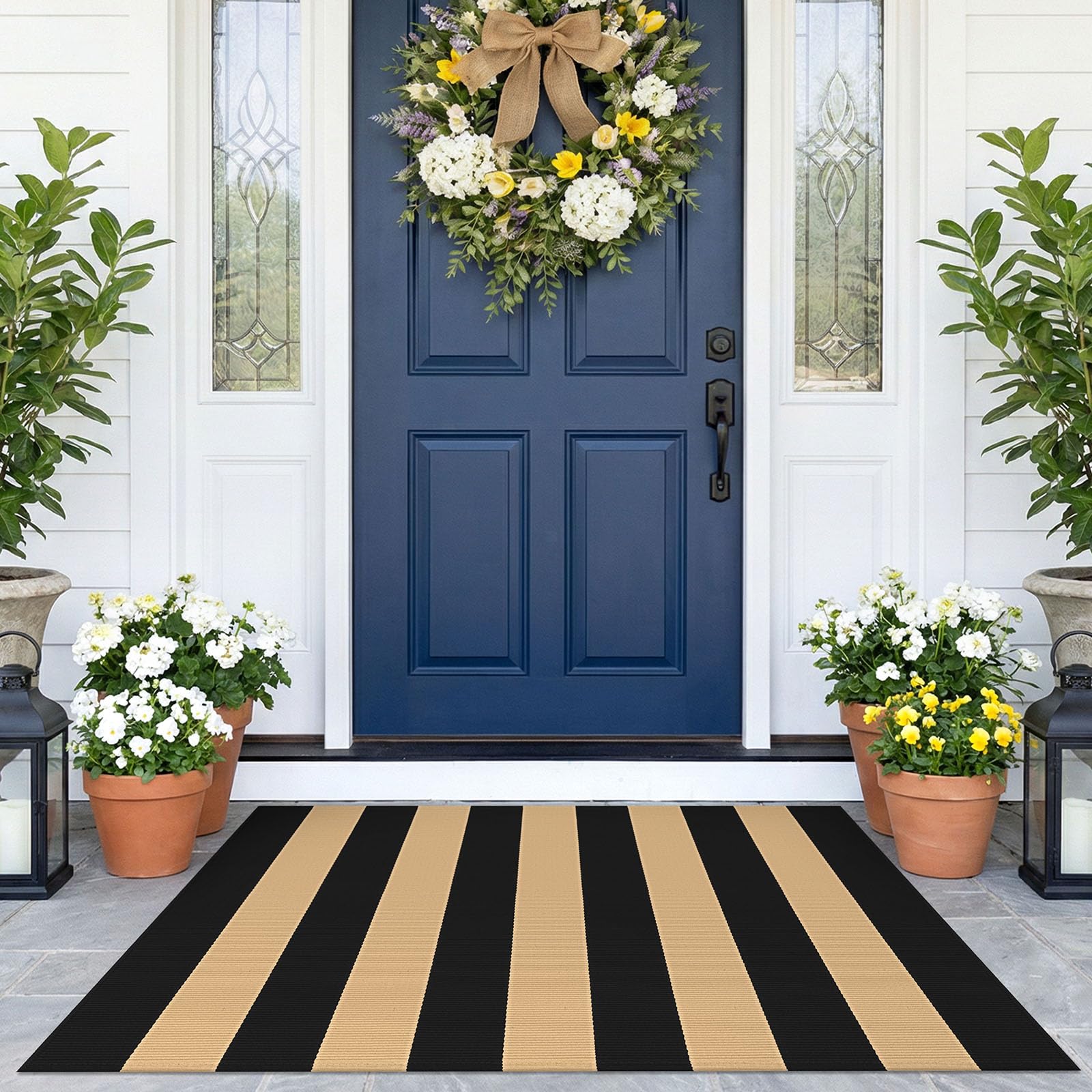 KOZYFLY Striped Rug 2.3x3.6 ft Front Door Mat Brown and Black Cotton Woven Washable Indoor Outdoor Rug for Entryway Porch Kitchen Patio Decor Small Area Rugs โ image 1
