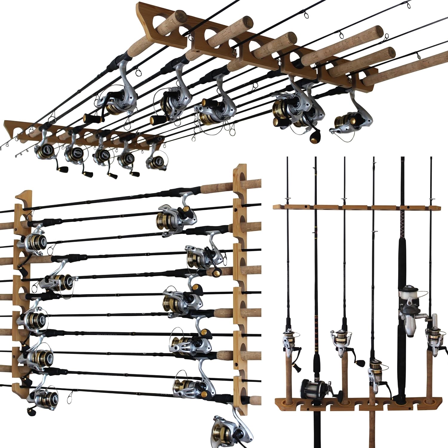 Rush Creek Creations Rod Holder for 11 Rods - Pole Organizer for Garage and Wall Storage - Reels, Gear, and Accessories Rack (Vertical/Horizontal)