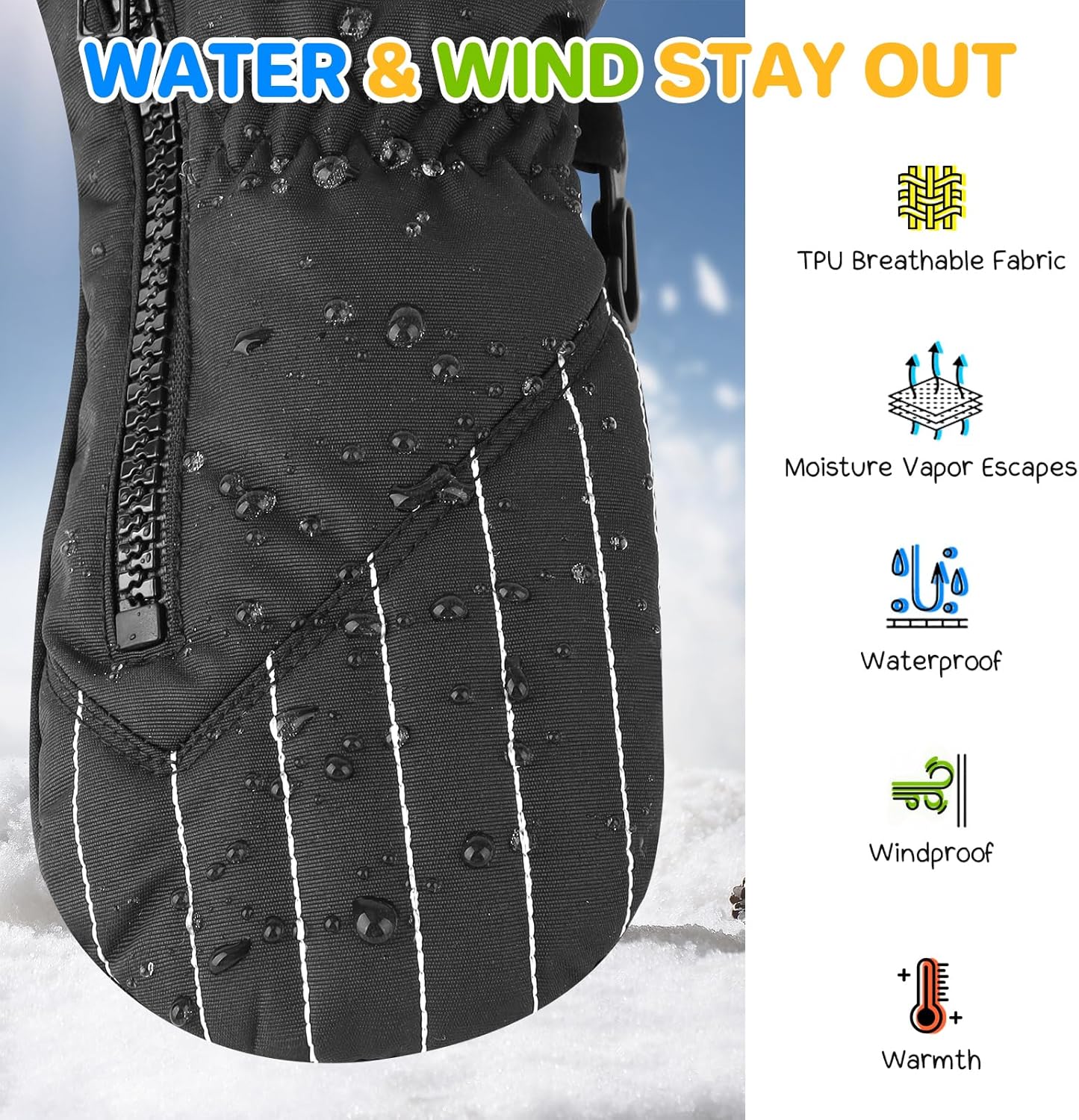 Kids Waterproof Winter Snow Gloves Mittens for Toddlers - Zippered Ski Mittens for Baby Boys and Girls - Image 3