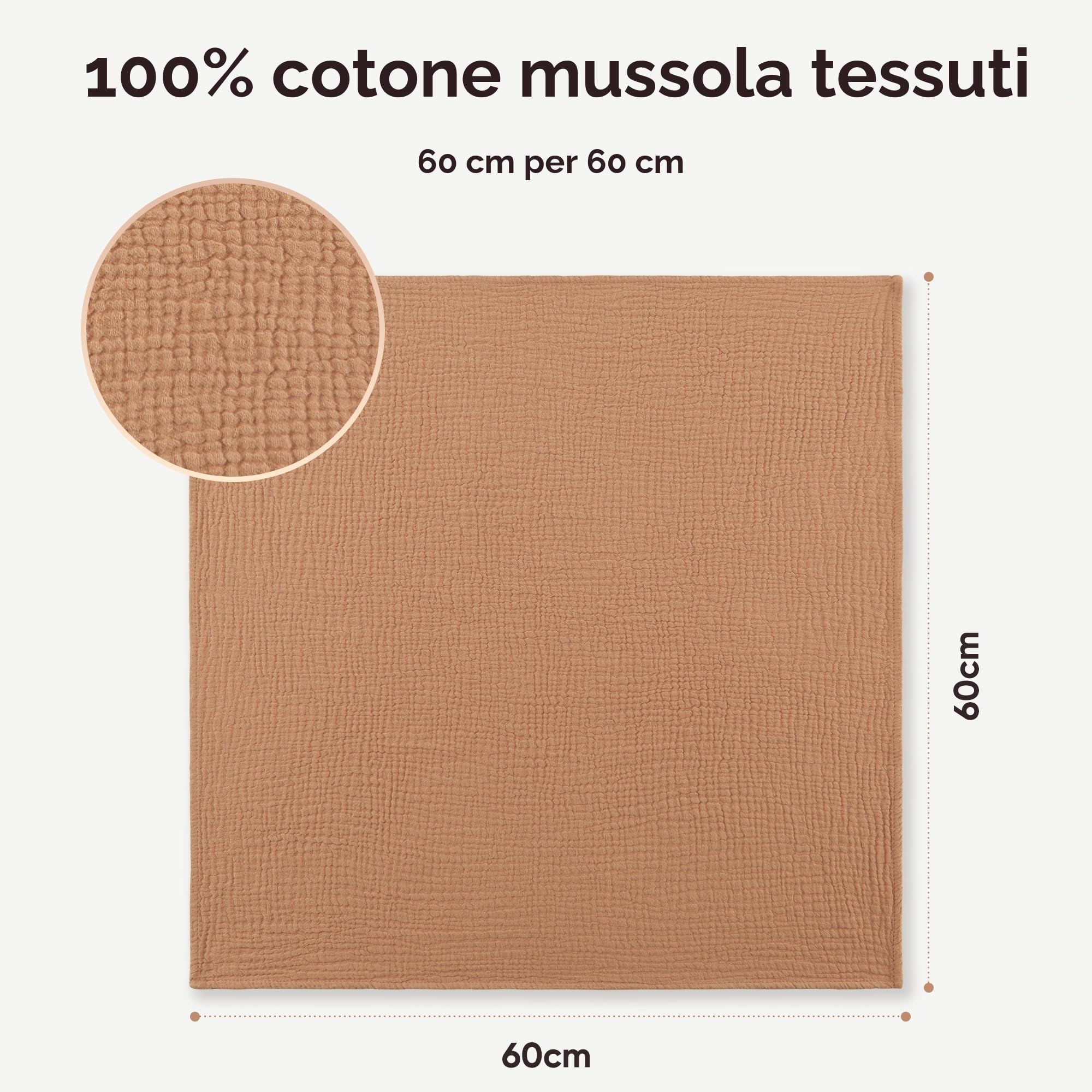 bearmoss Bambino in Mussola Per Neonati Set 6 Pezzi,100% cotone Super Morbido Assorbente in Mussola A Grana Per Neonati Per Bambine E Ragazzi 60x60CM (Sole marrone)