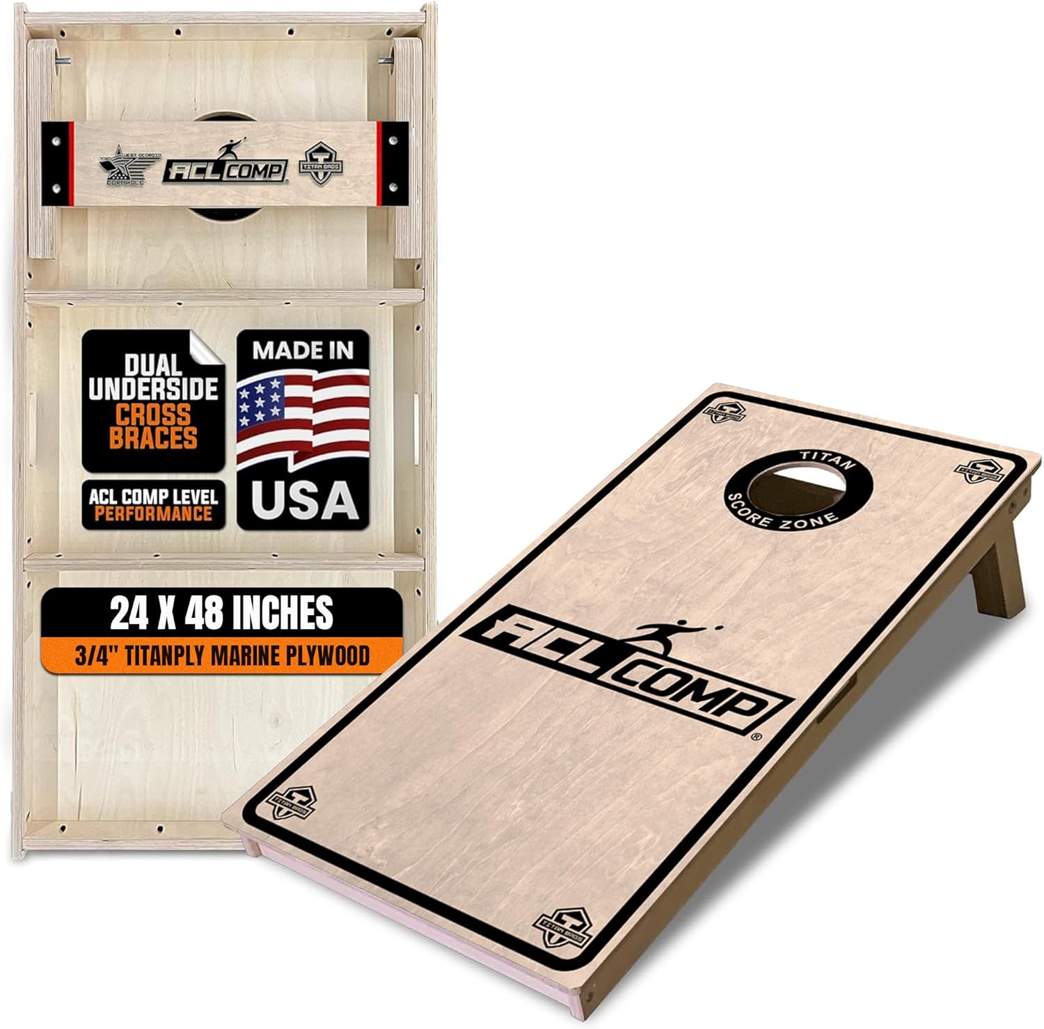 Titan Bags Professional Cornhole Board - ACL COMP Approved Solid Wood Cornhole Board Set w/Built-in Handles for Adults & Family - Portable Outdoor Sports Set for Corn Hole Games