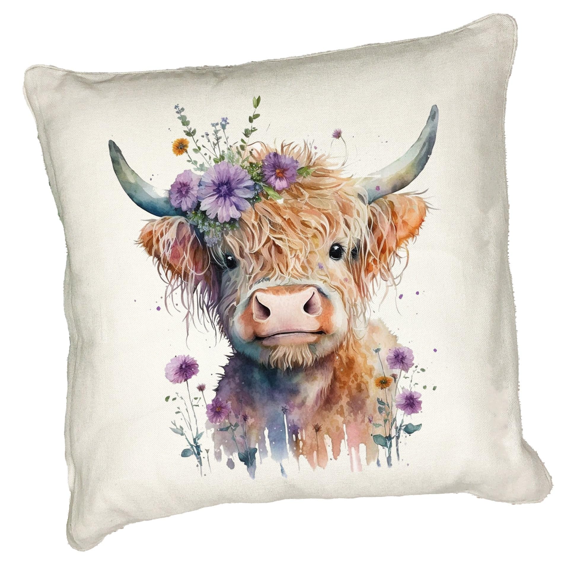 Anonymous Gifting Cow 6 Highland Cow Printed Cushion Cover - 40X40cm - Linen Style