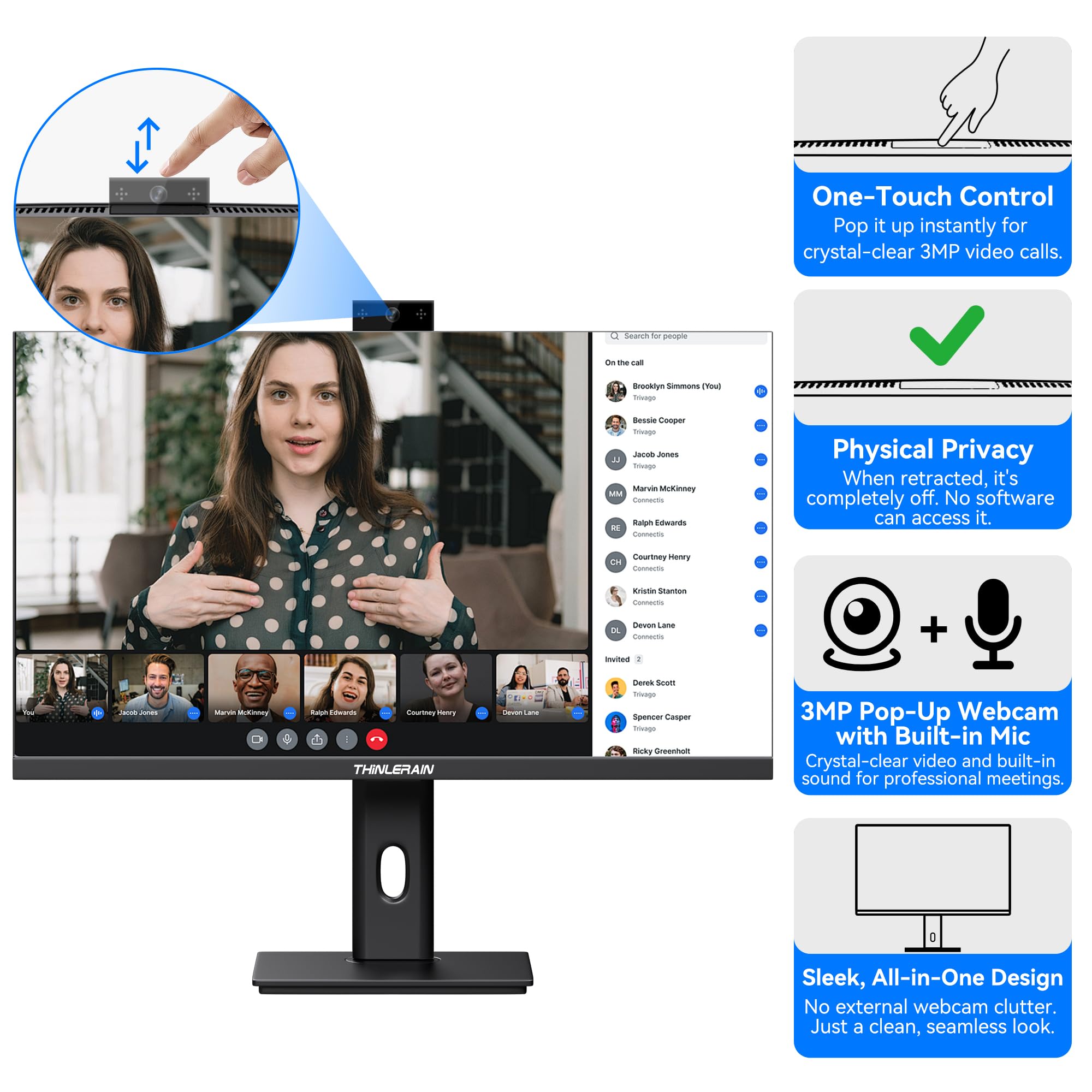27 Zoll Monitor mit Pop-Up-Webcam – 2K 2560 x 1440 IPS Computer Monitor, 100 Hz Gaming PC Bildschirm, integrierte 3MP Kamera & Mikrofon, HDMI, DisplayPort, Monitor für Home Office & Arbeit