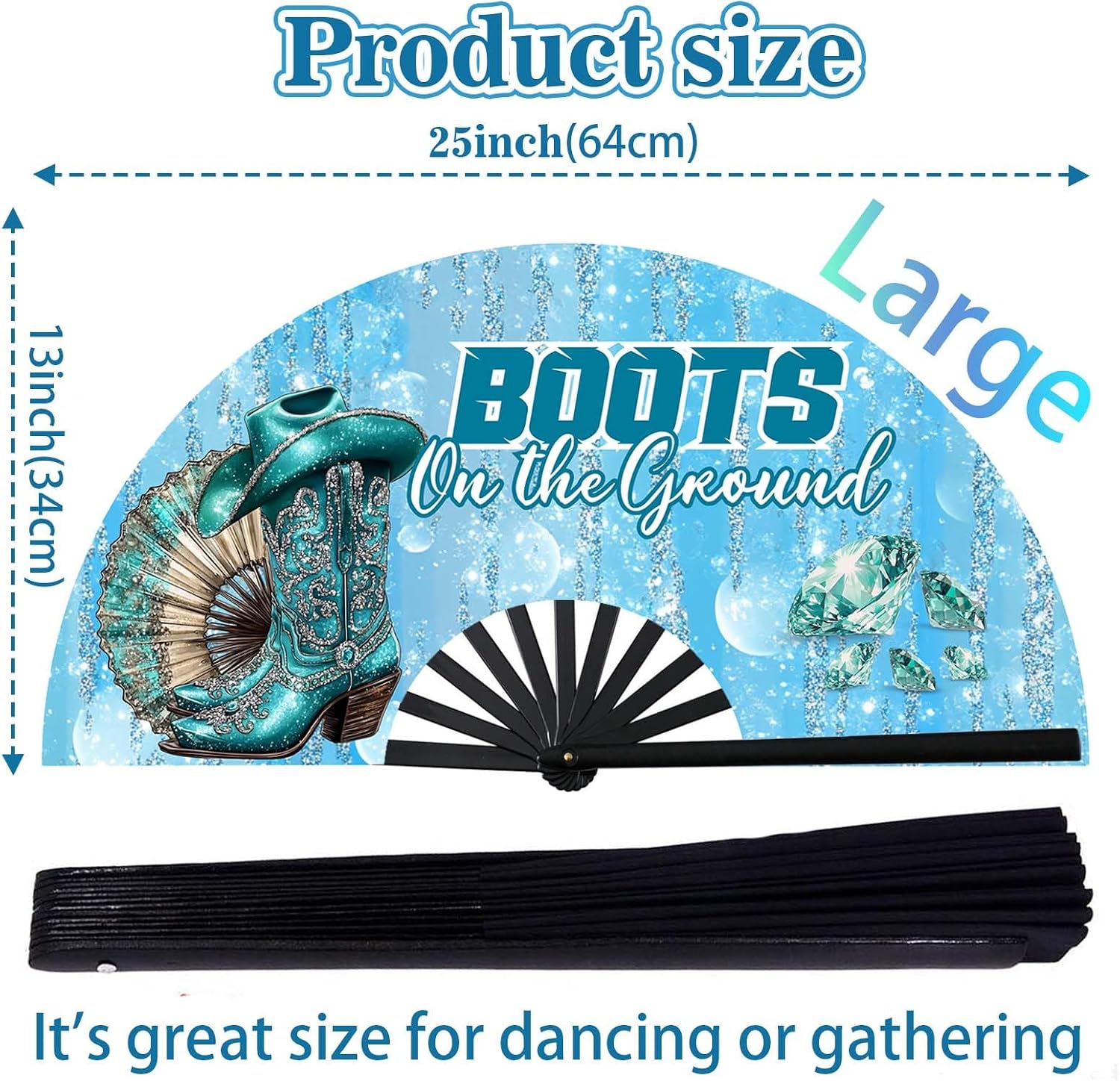 13'' Large Hand Fan Where Them Fans At Clack Fan Clacking Fans for Line Dancing Hand fan foldable Fan For Cowgirl Women Men (Design-1)