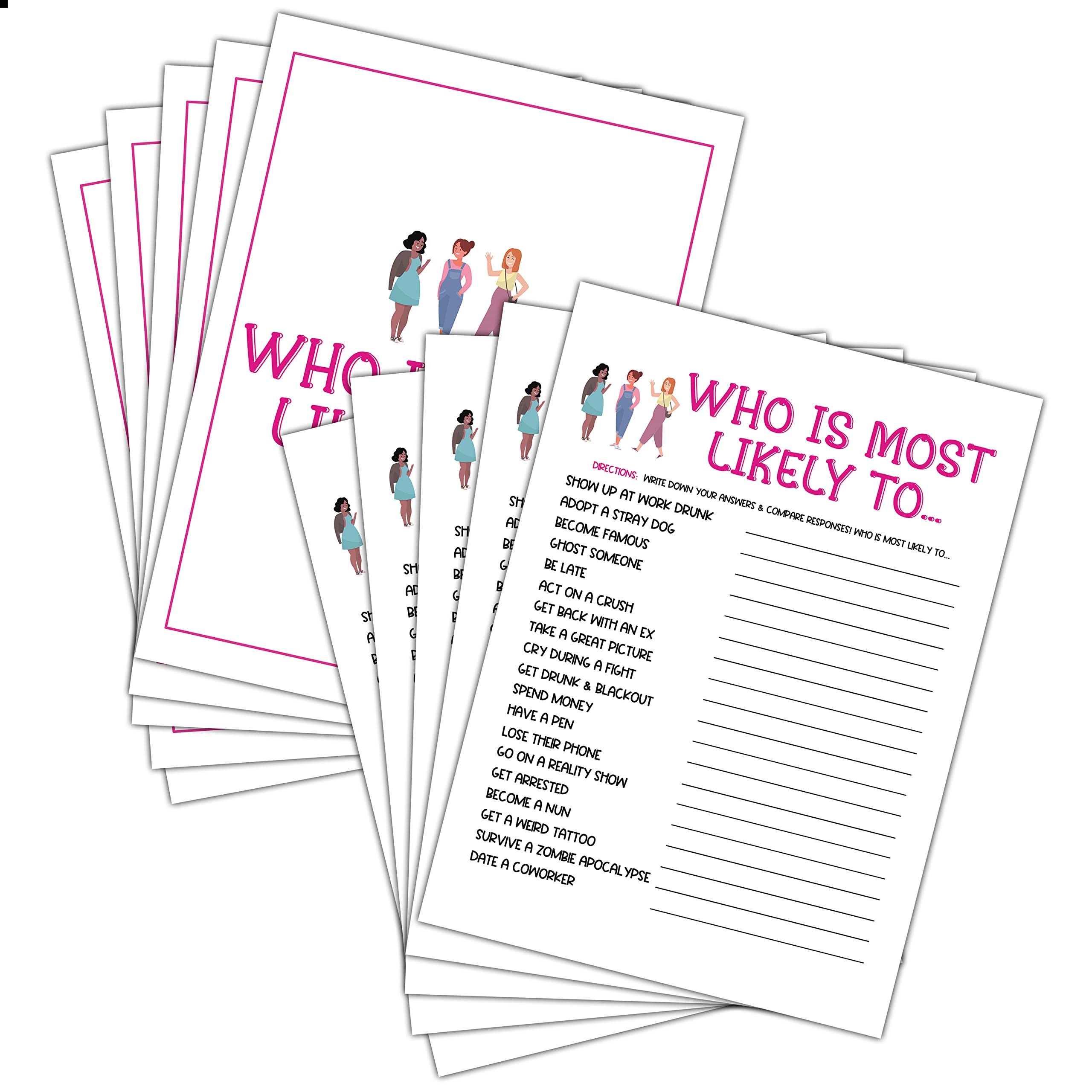 Amazon.com: Girls Night Party Game - Ladies Night Party Games - Who I Most  Likely To Game Pack - Fun Girls Night In/Girls Night On - Bridal Shower or Bachelorette  Party Game -