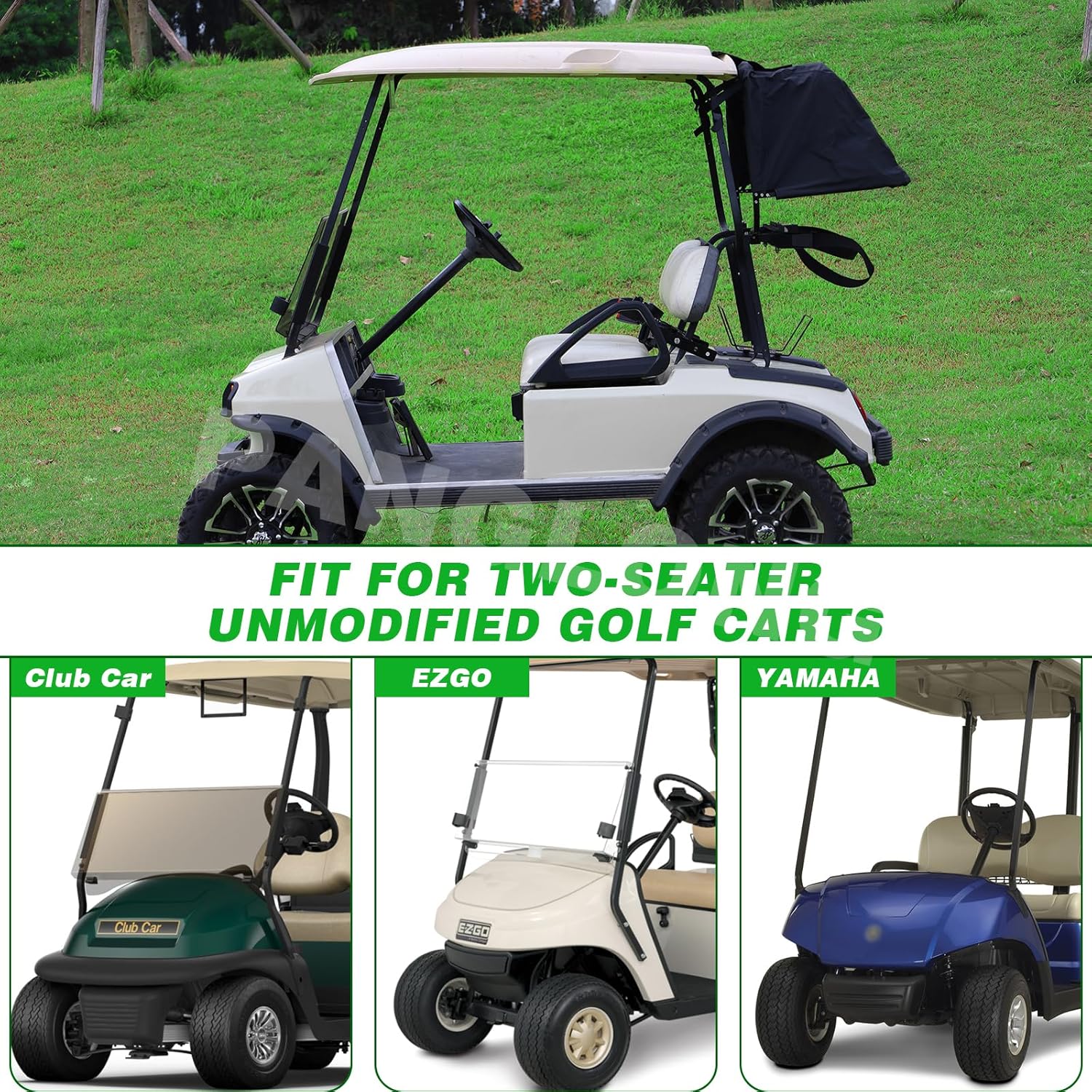 Panglong Universal Golf Cart Rear Bag Rain Cover (Black)-with Mounting Bracket Kit, Suitable for Club Car, EZGO and Yamaha Golf Cart with 2- Seat Model