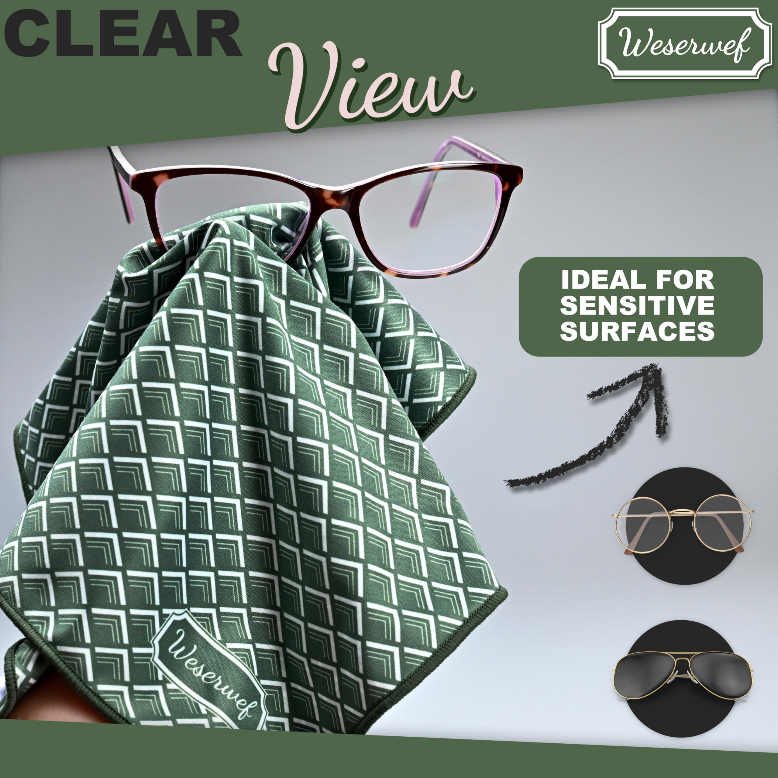 Weserwef® Paño de microfibra XXL de calidad óptica, 30 x 30 cm, para la limpieza de gafas, smartphone, tableta, cámara, paño de limpieza de gafas, paño de pantalla (wave)