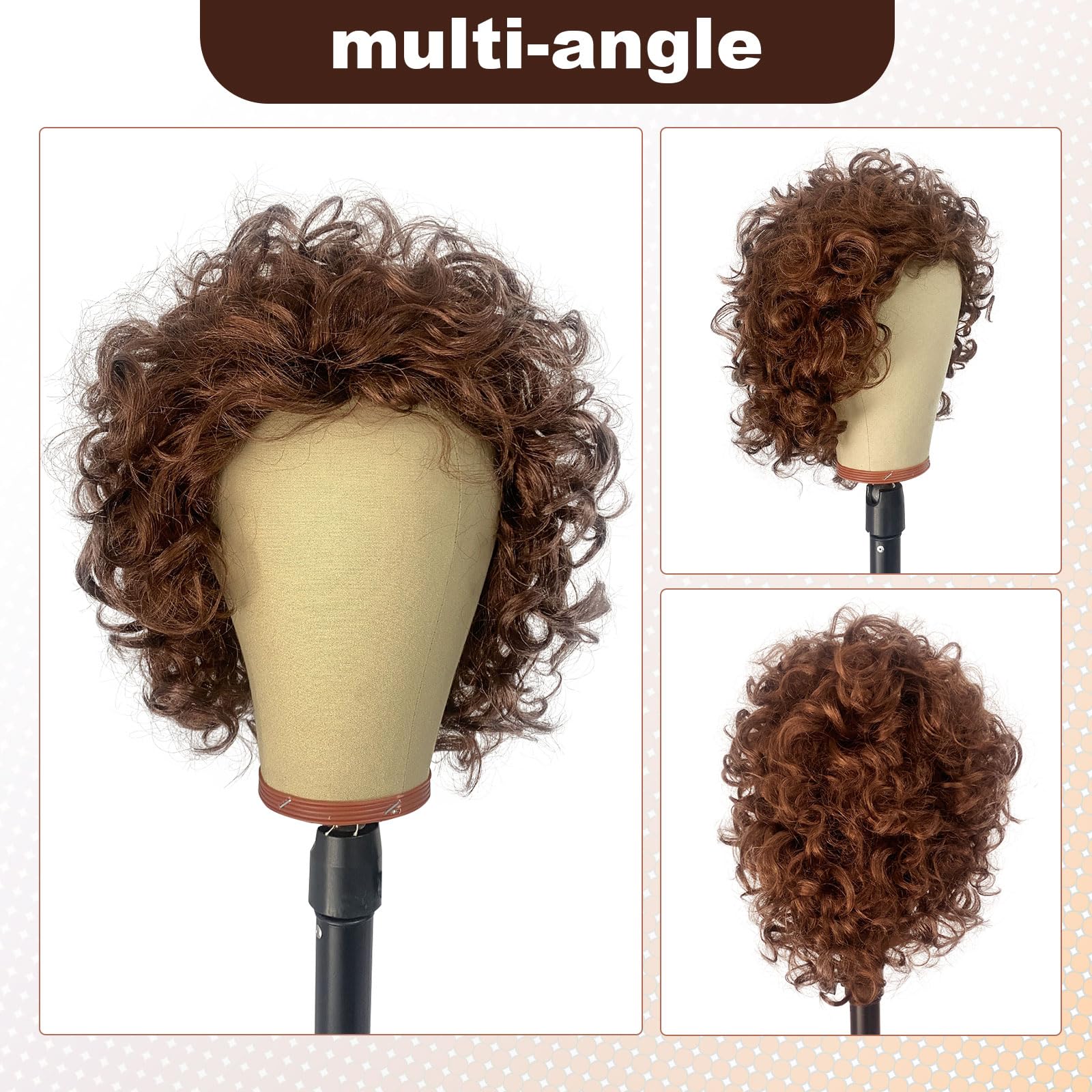 UILYNIU Brown Curly Wig Men with Moustache Sunglasses and Necklaces - Image 3