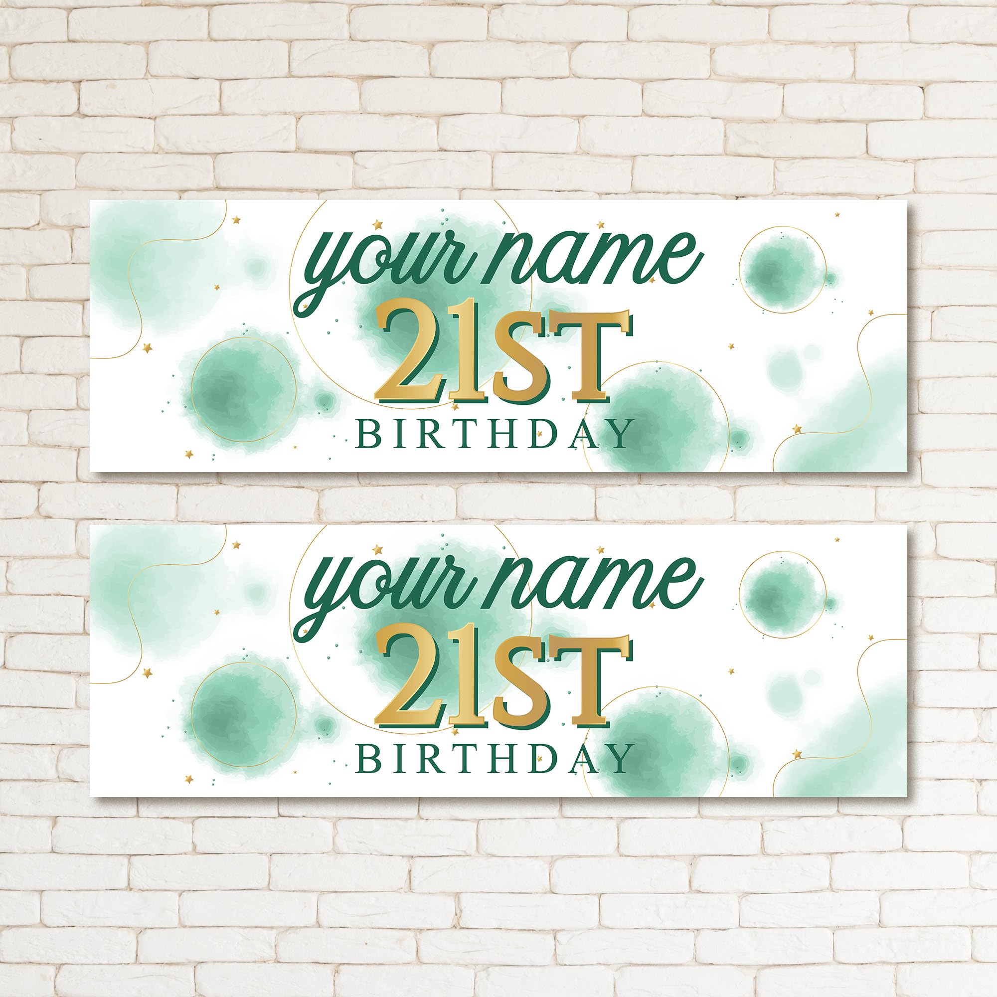 Set of two Personalised Green Gold Spots 21st Birthday Banners Party Kids Boys Girls & Adult Wall Decor - Any NAME or any AGE